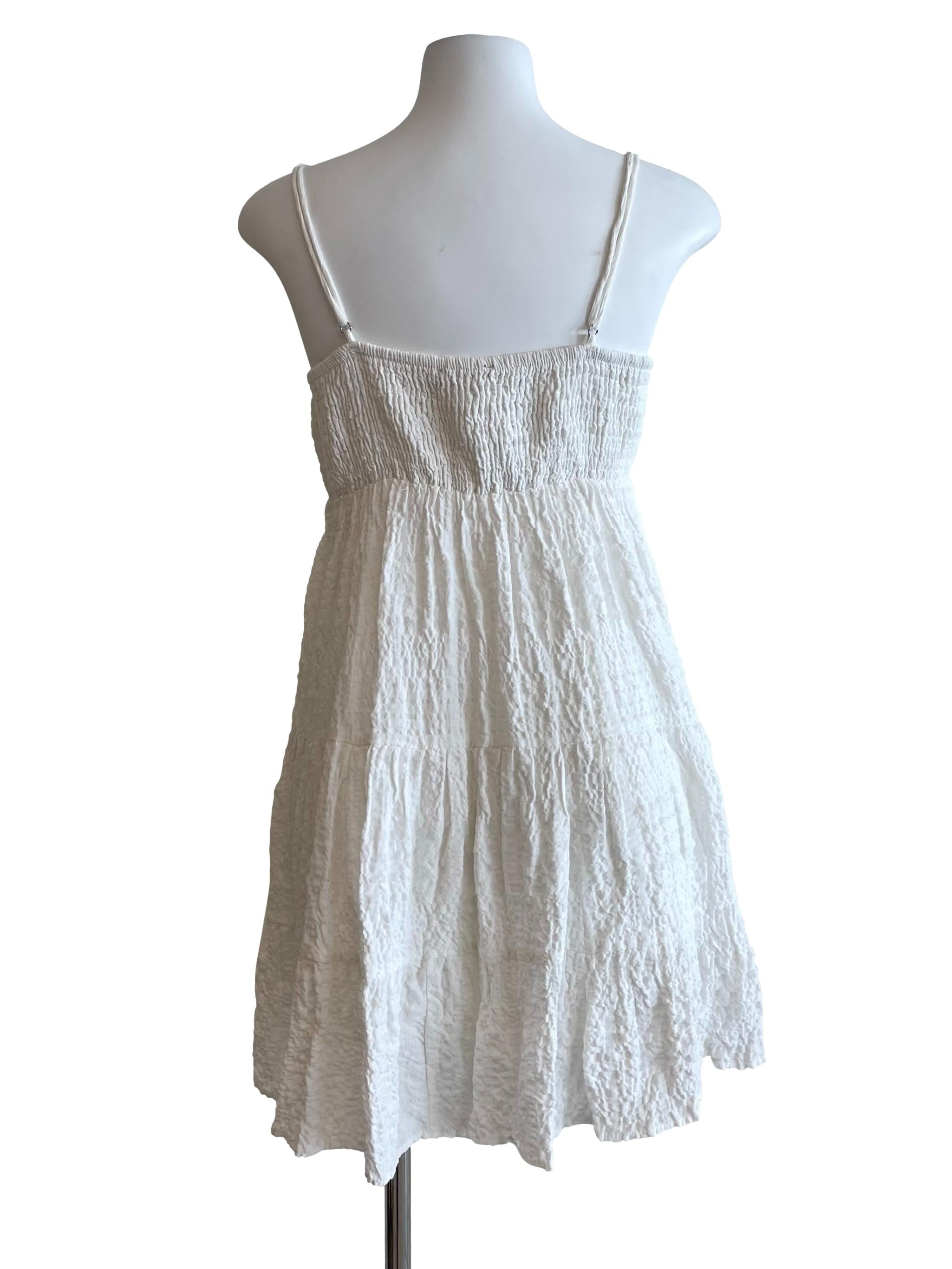 White Textured Shirred Cami Dress
