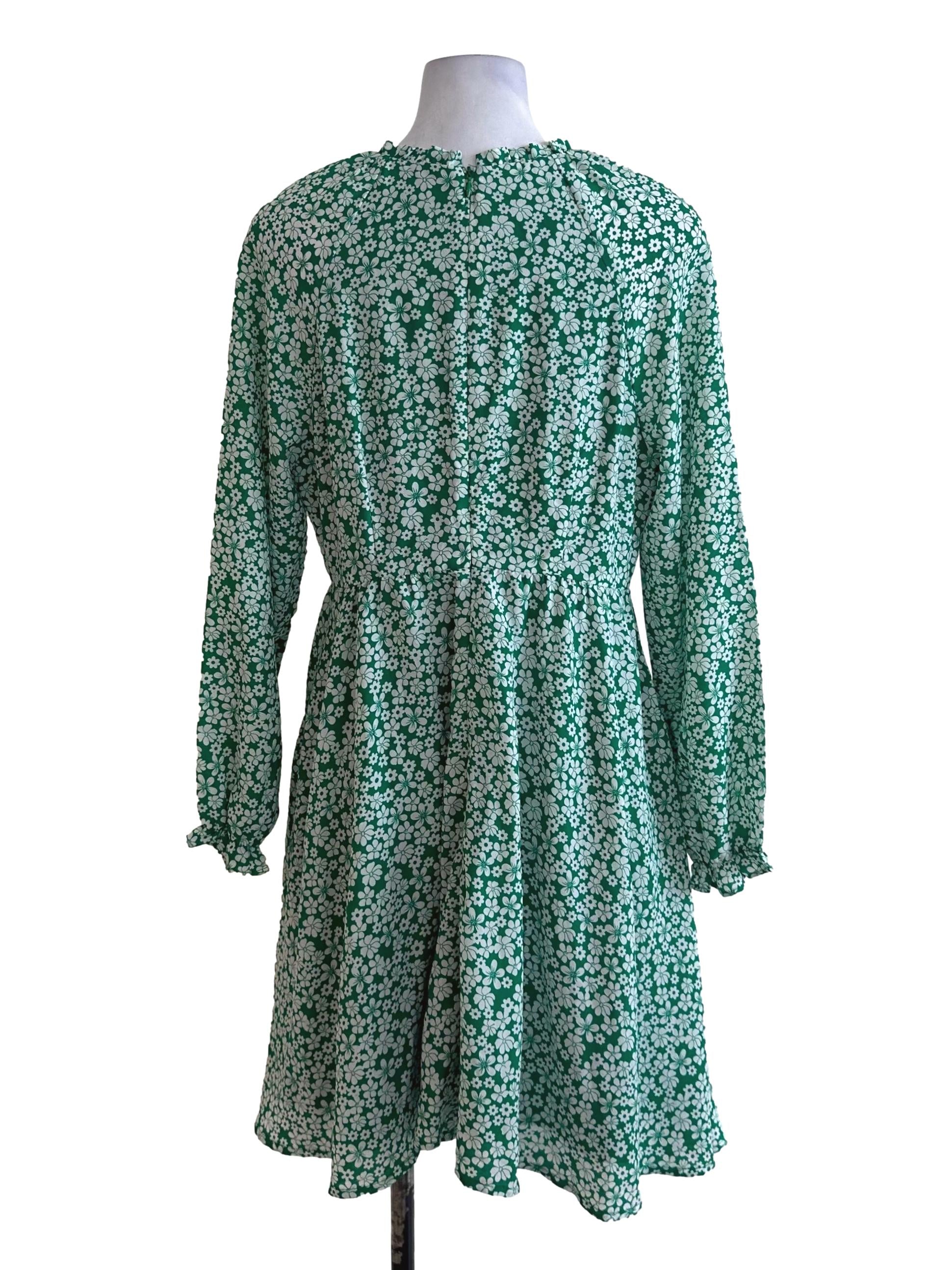 Fern Green Pattern Long Sleeve Dress
