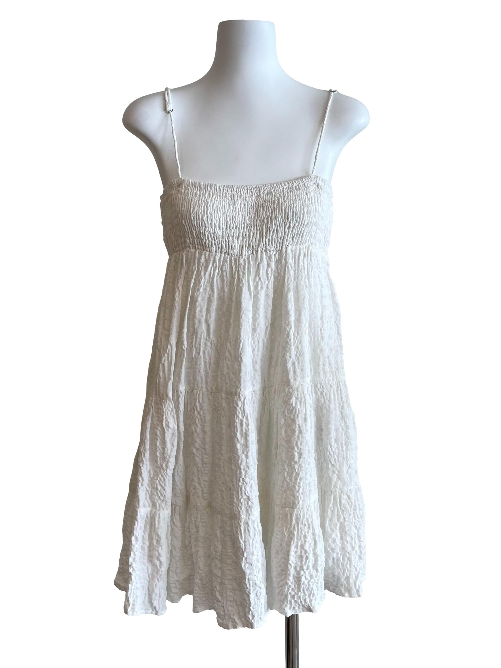White Textured Shirred Cami Dress