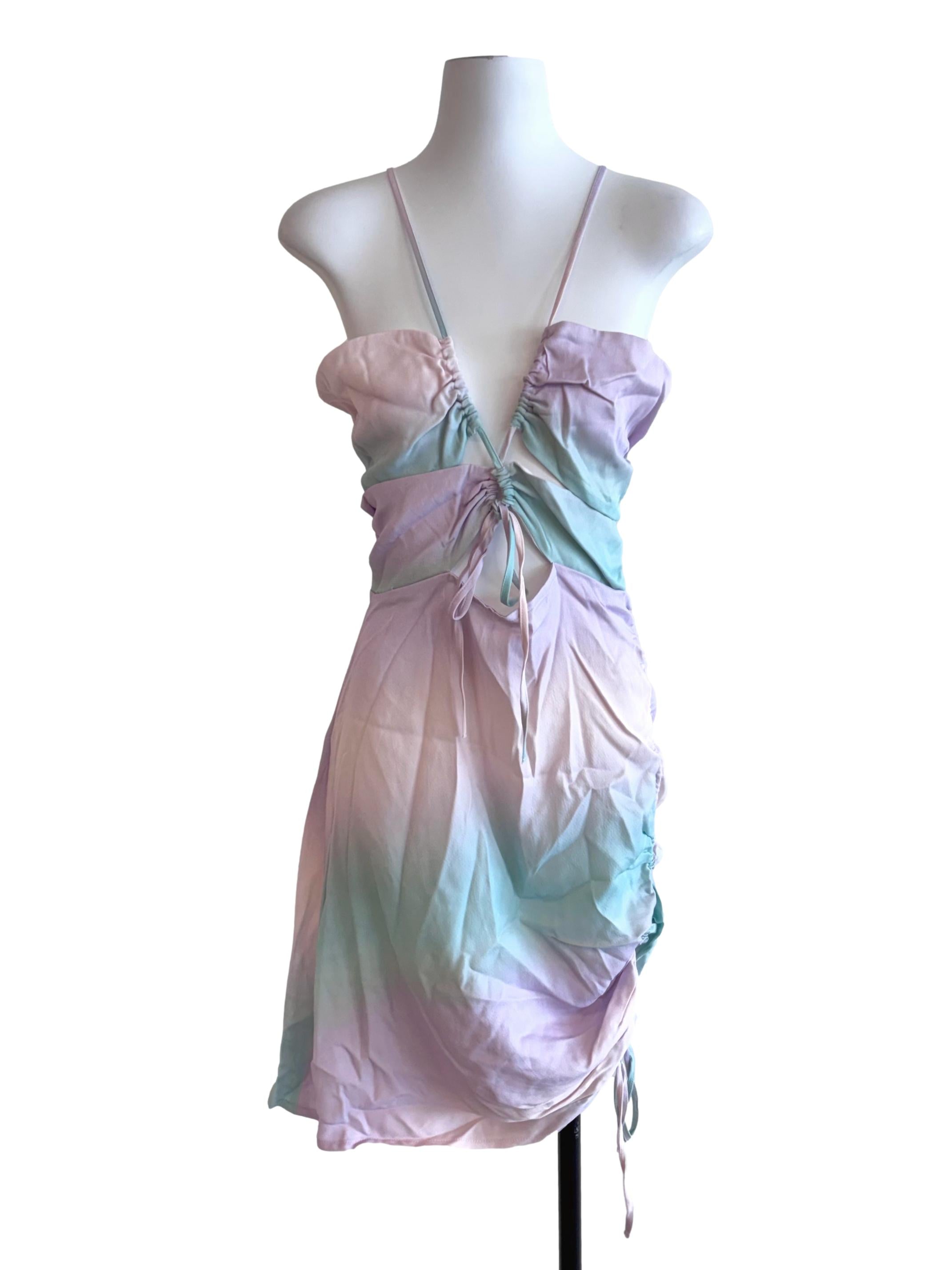 Pastel Tie Dye Ruched Cutout Dress