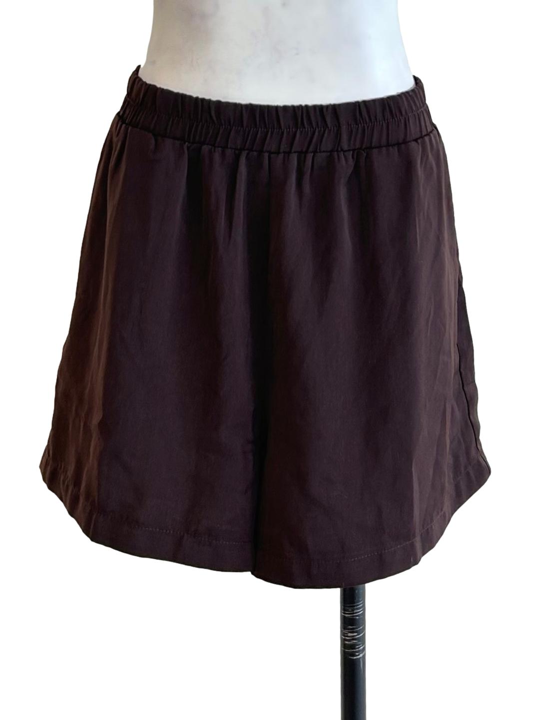 Chocolate Brown Elastic Waist Shorts YHF