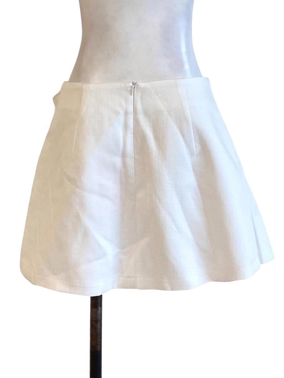 True White Box Pleated Belt Mini A-Line Skirt