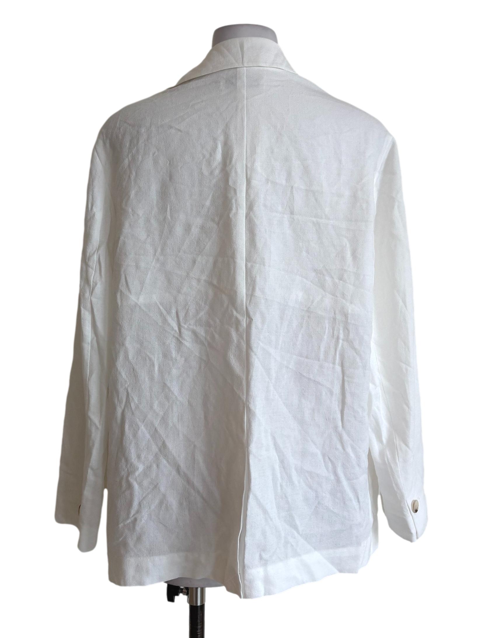 White Textured Single Breasted Blazer