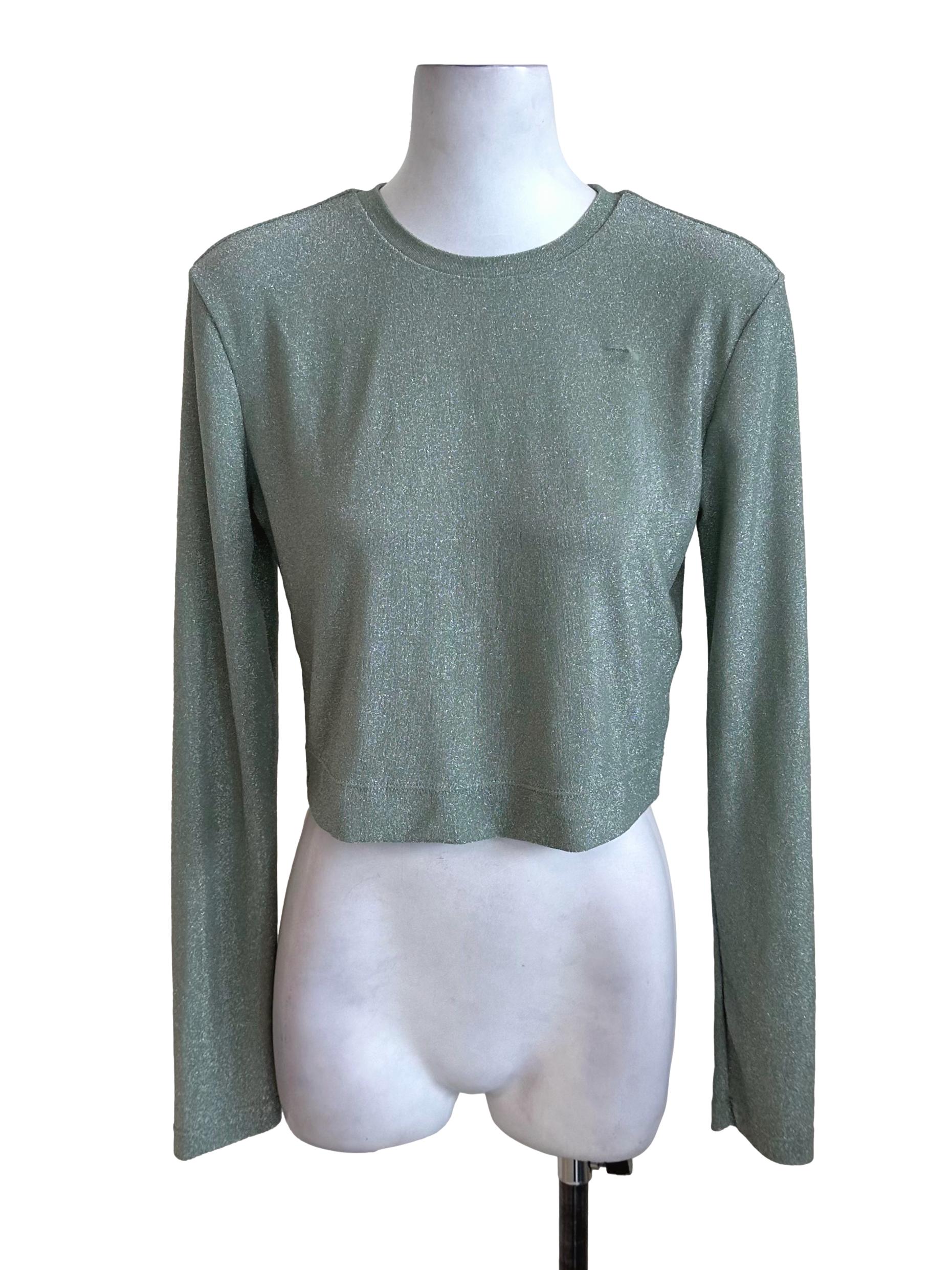 Dusty Green Glitter Long Sleeve Top LB