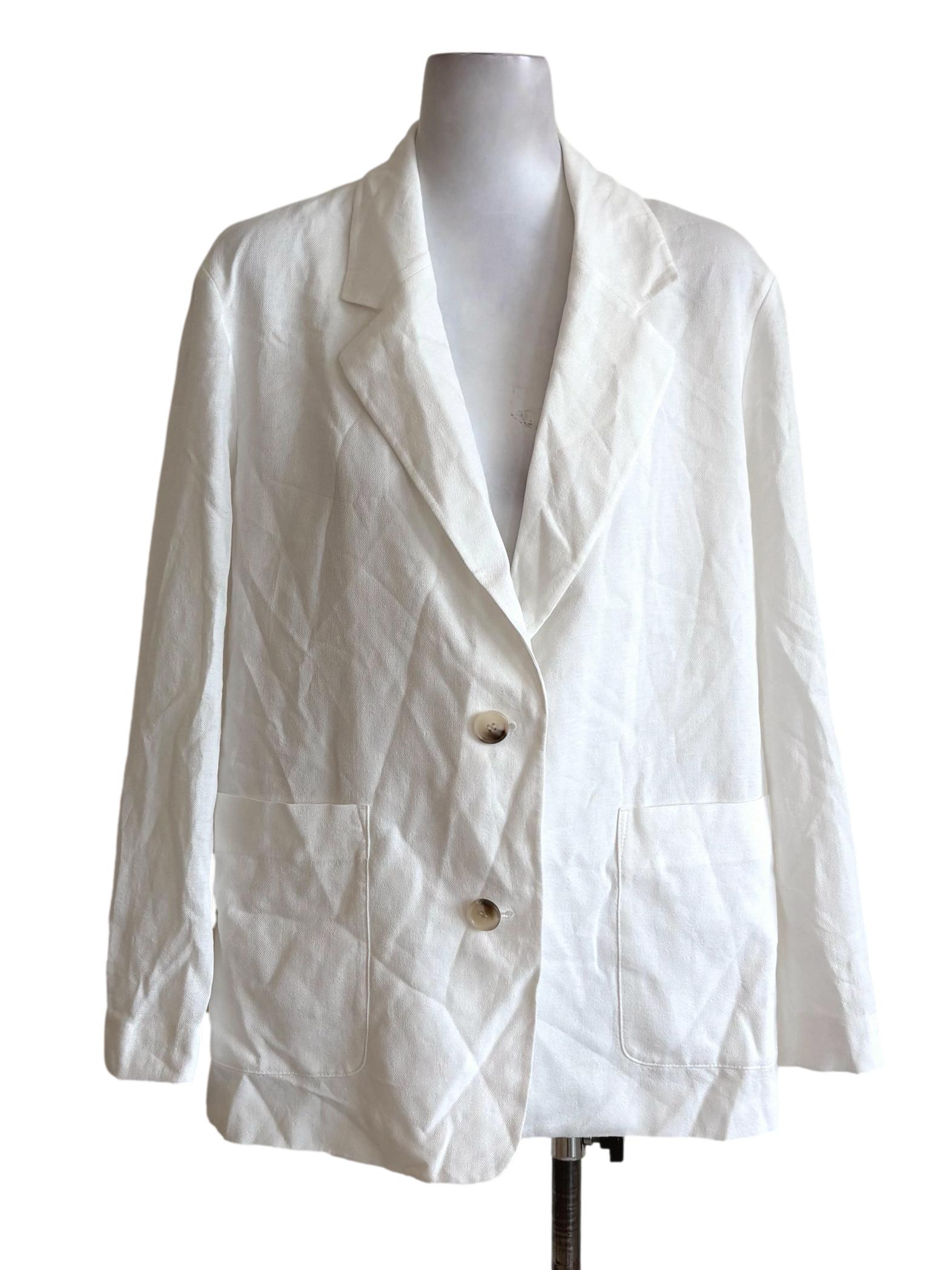 White Textured Single Breasted Blazer