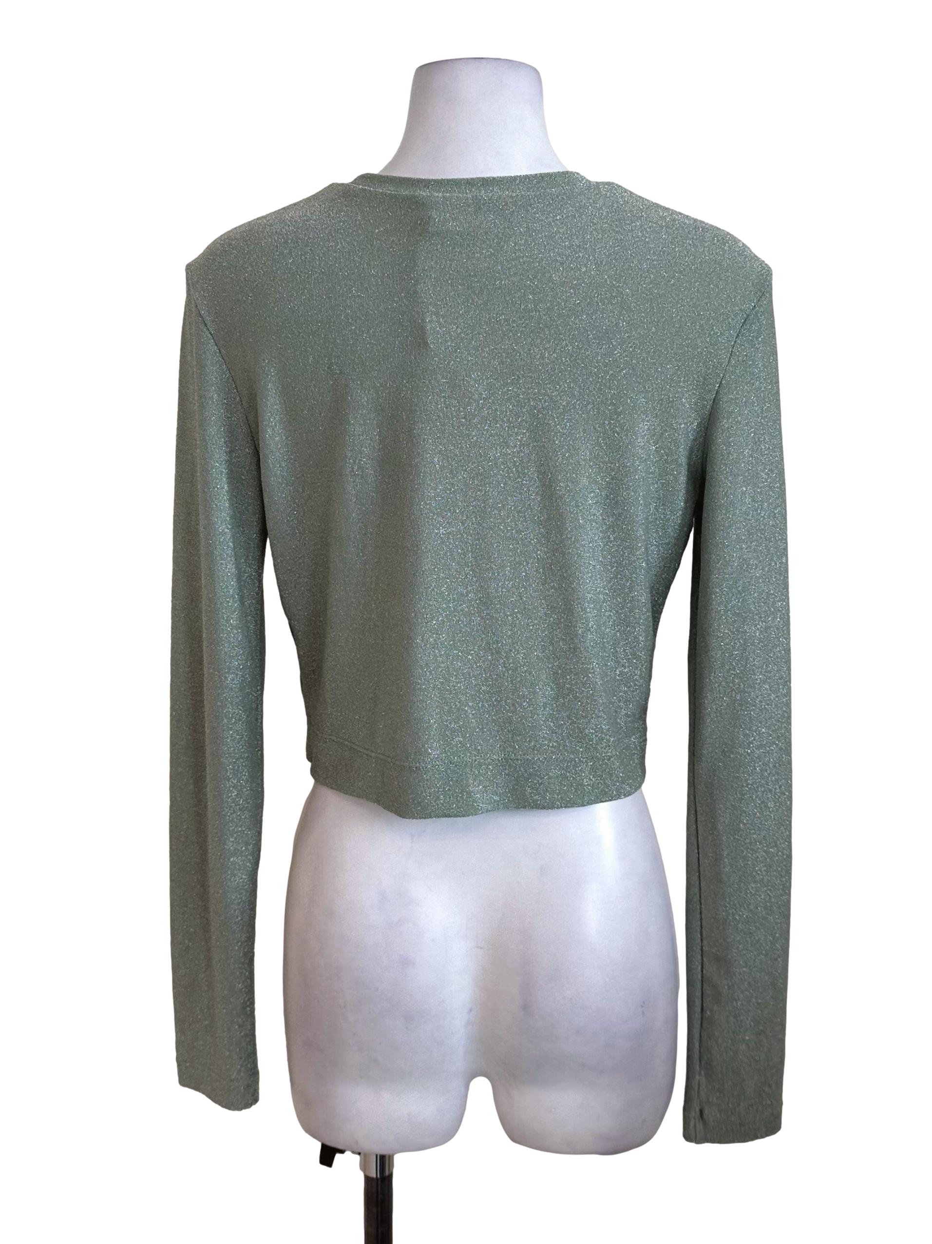 Dusty Green Glitter Long Sleeve Top LB
