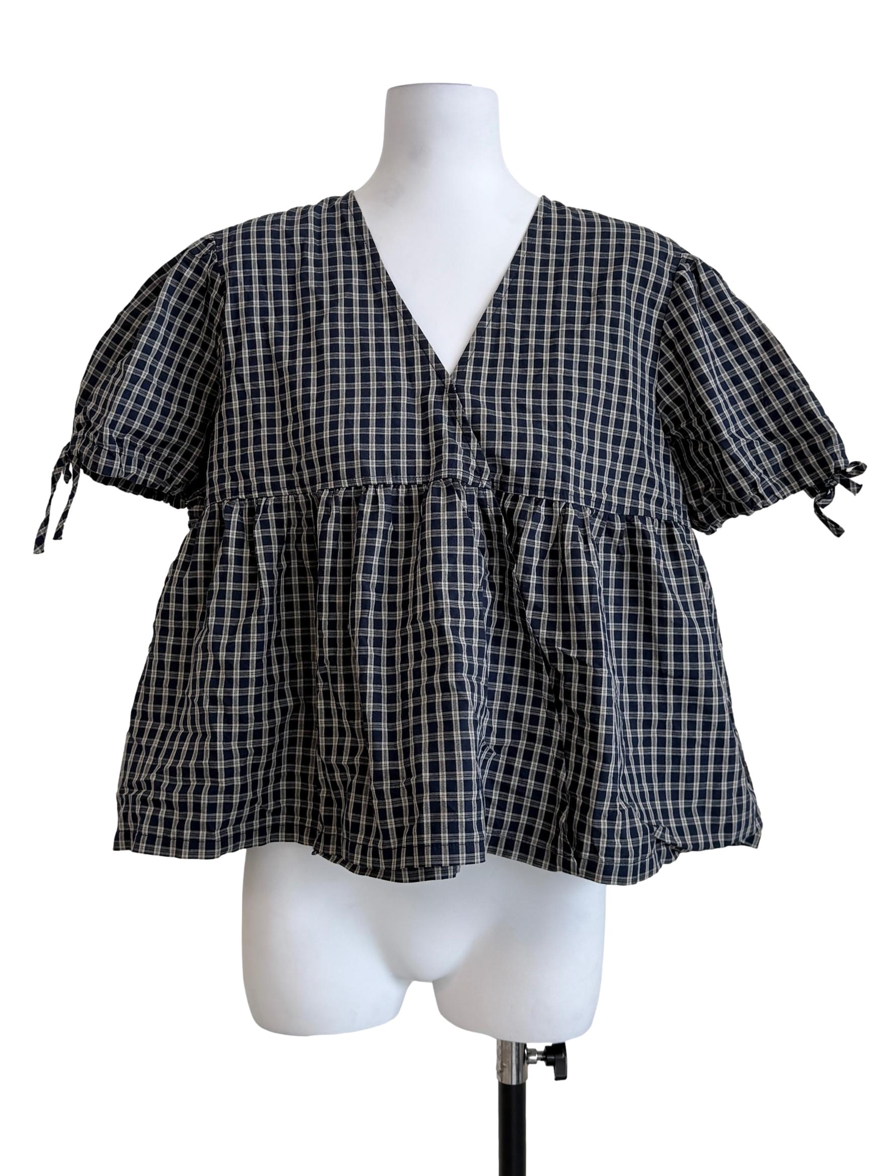 Navy Blue Checkered Top