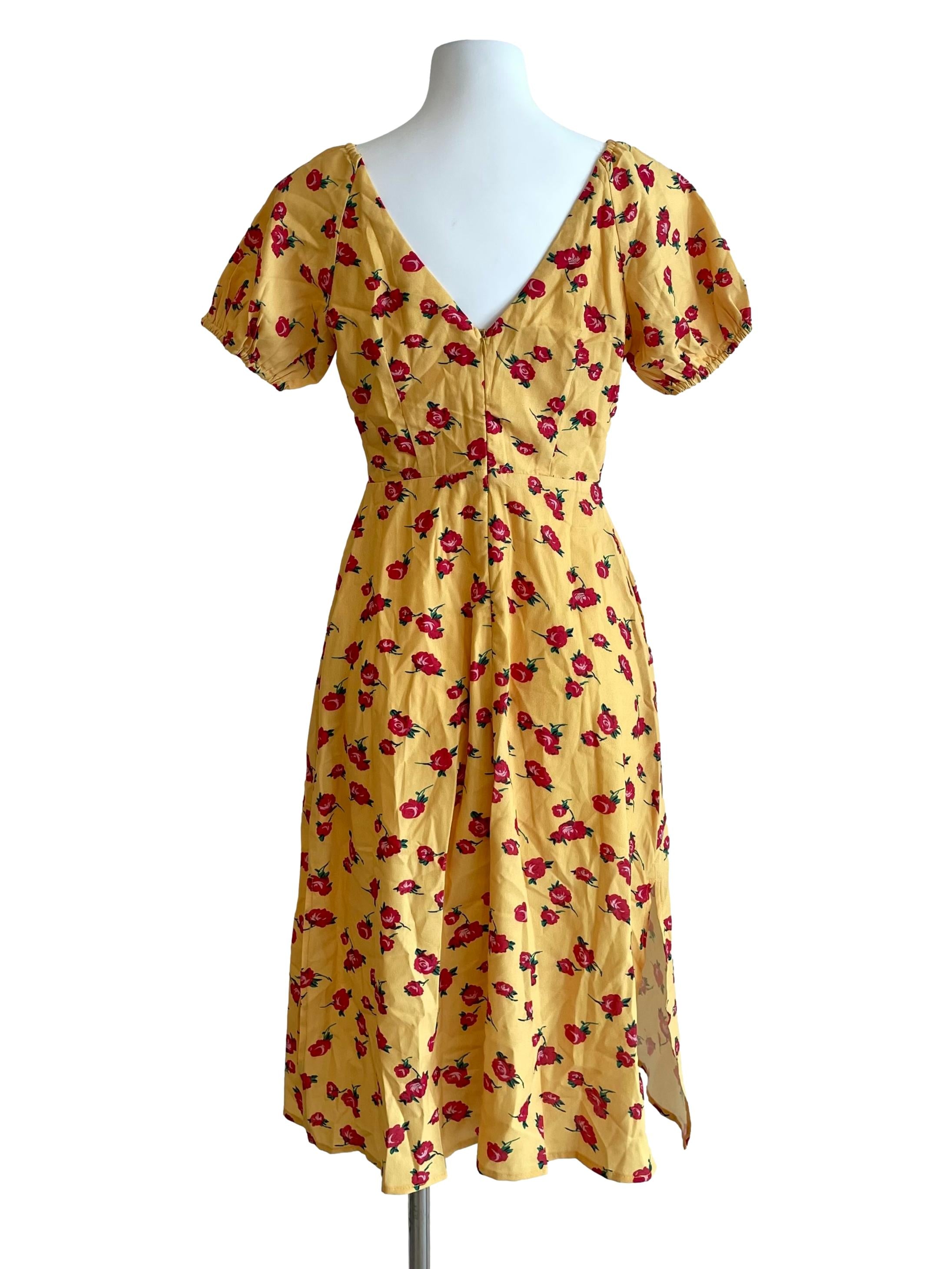 Yellow Floral Sweetheart Dress