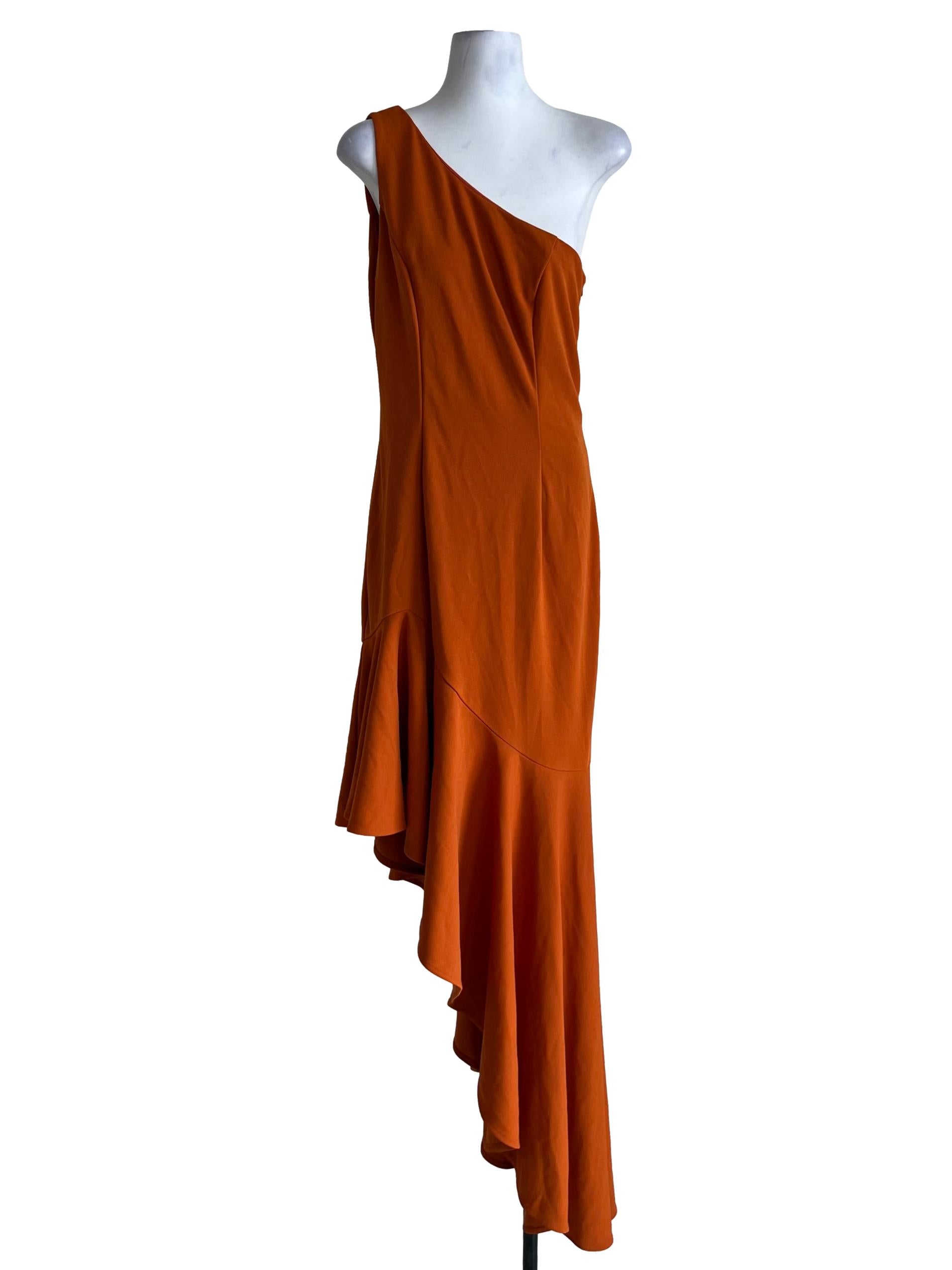 Gold Orange Asymmetrical Neckline Sheath Dress