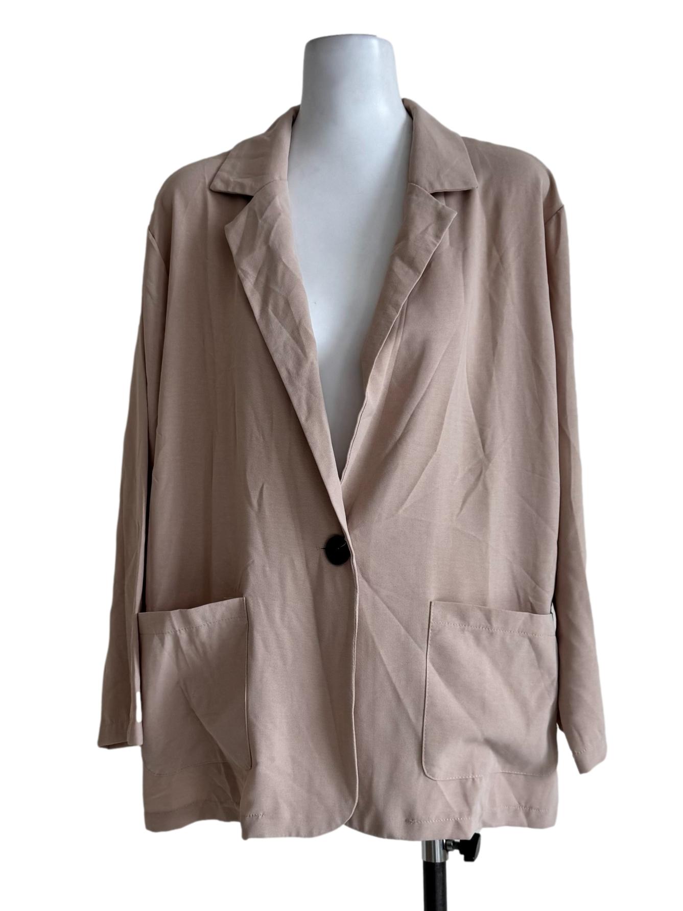 Beige One Button Long Sleeve Soft Blazer