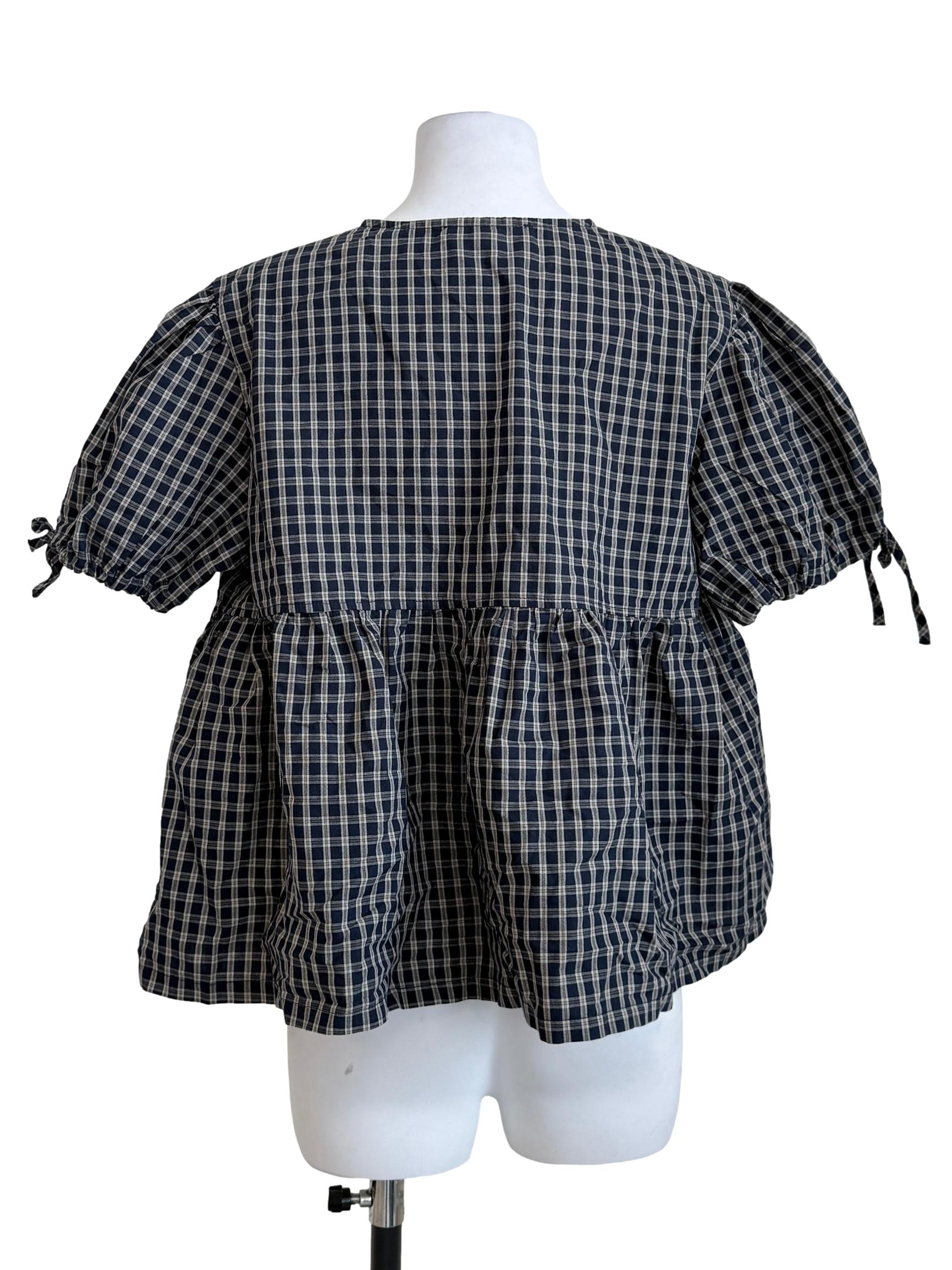 Navy Blue Checkered Top