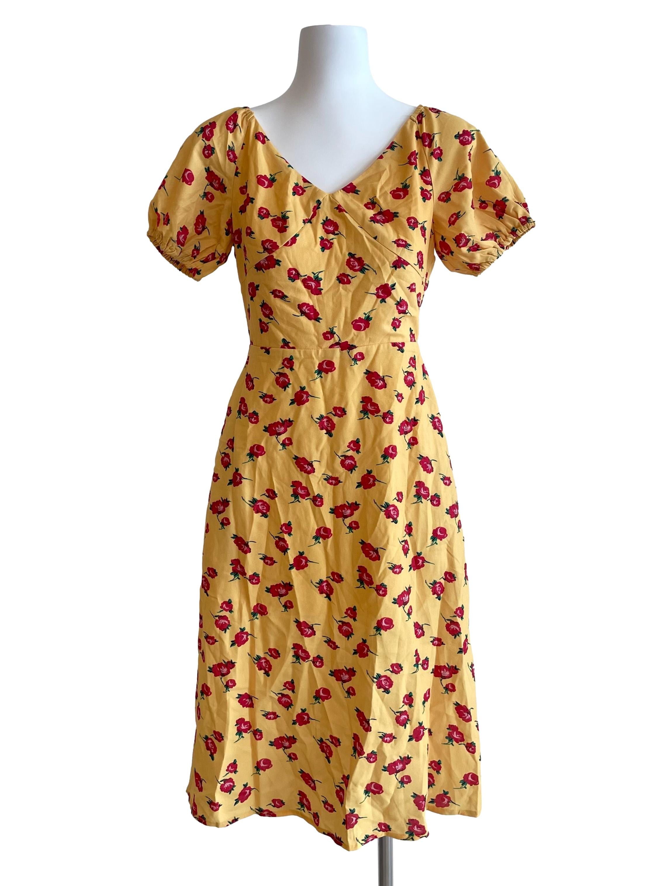 Yellow Floral Sweetheart Dress