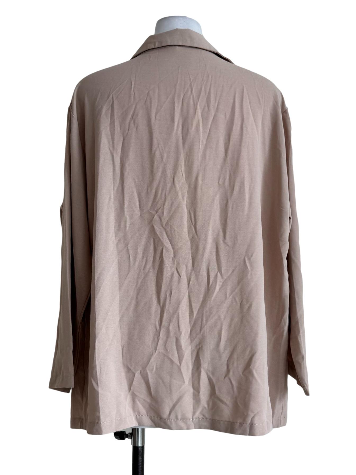 Beige One Button Long Sleeve Soft Blazer