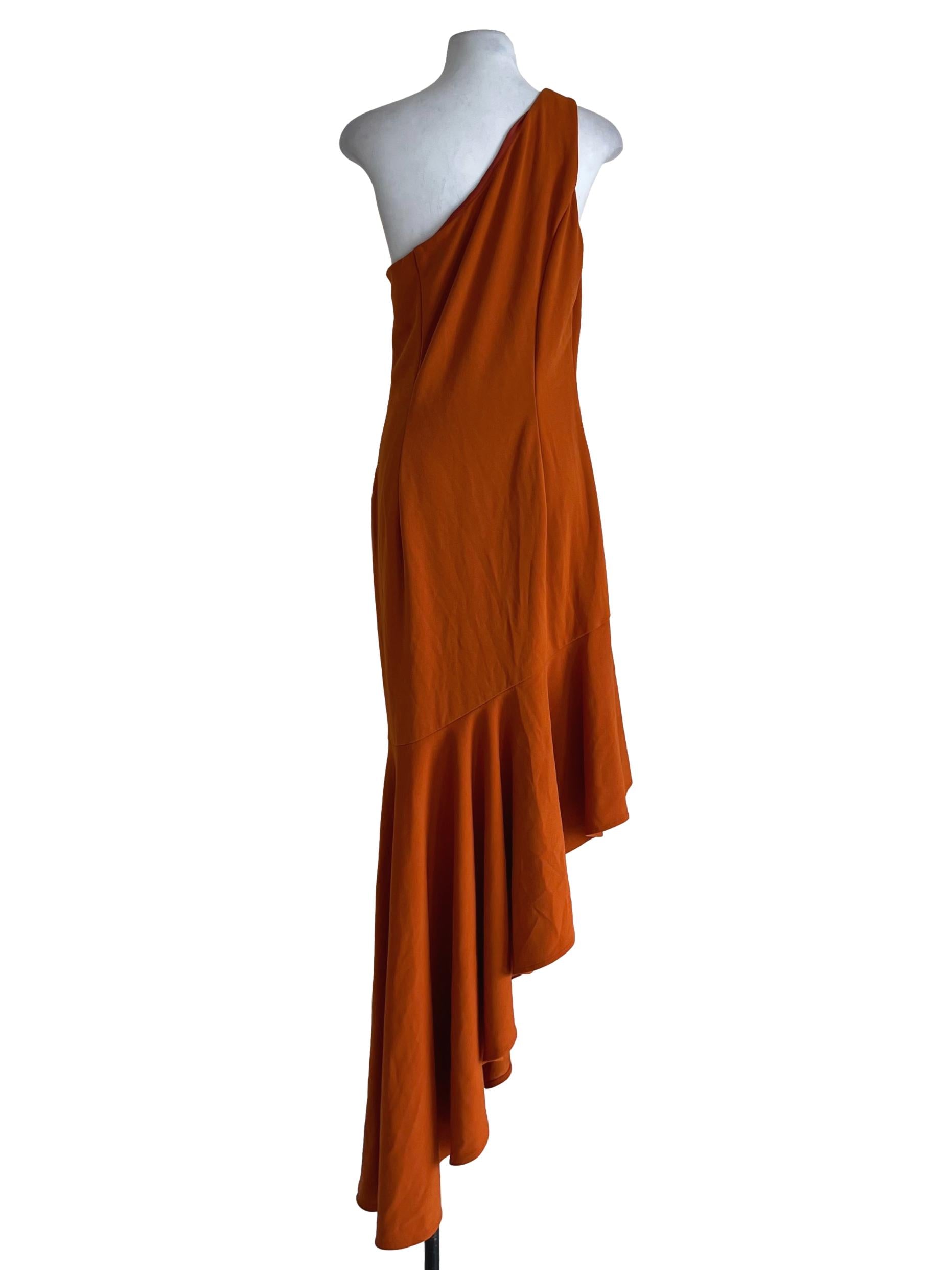 Gold Orange Asymmetrical Neckline Sheath Dress