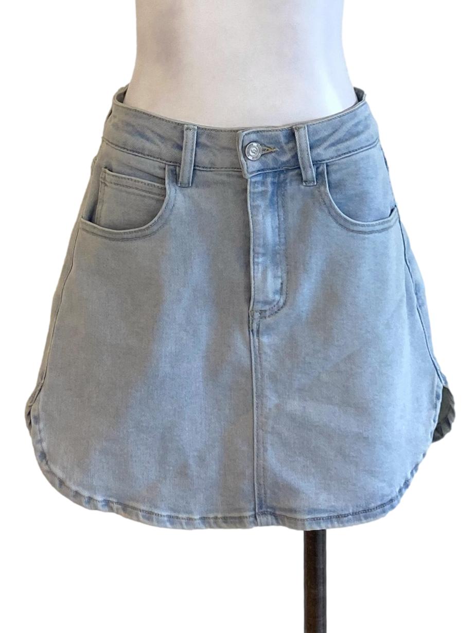 Light Sky Blue Buttoned Waist Mini Denim Skirt