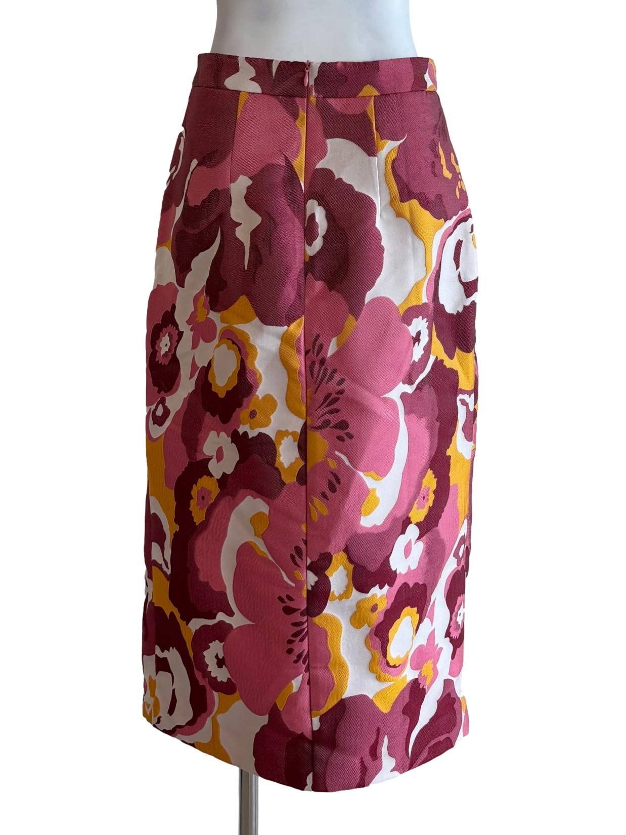 Ruby And Yellow Floral Jacquard Midi Skirt