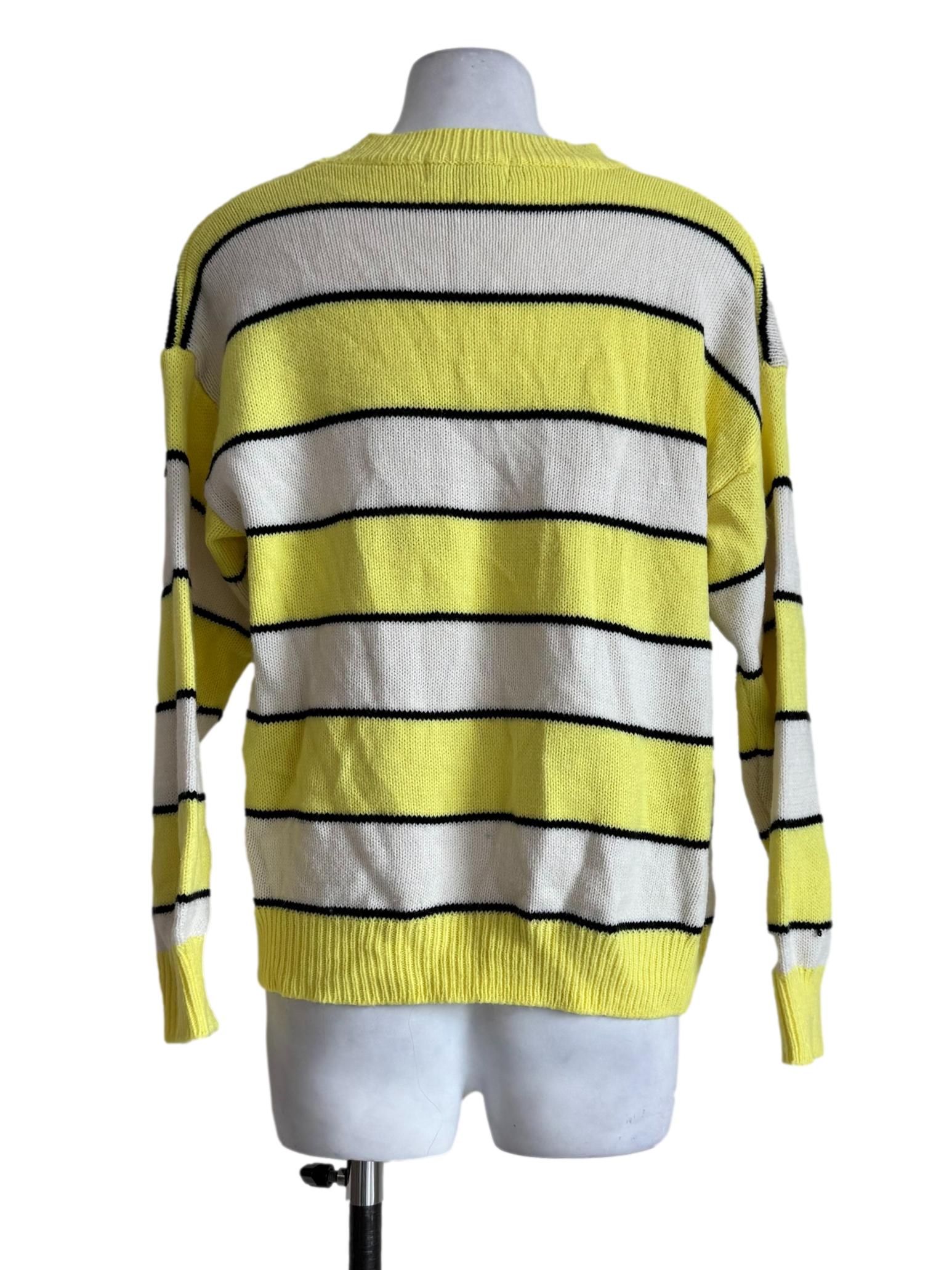 Neon Yellow Stripes Knitted Long Sleeve Sweatshirt