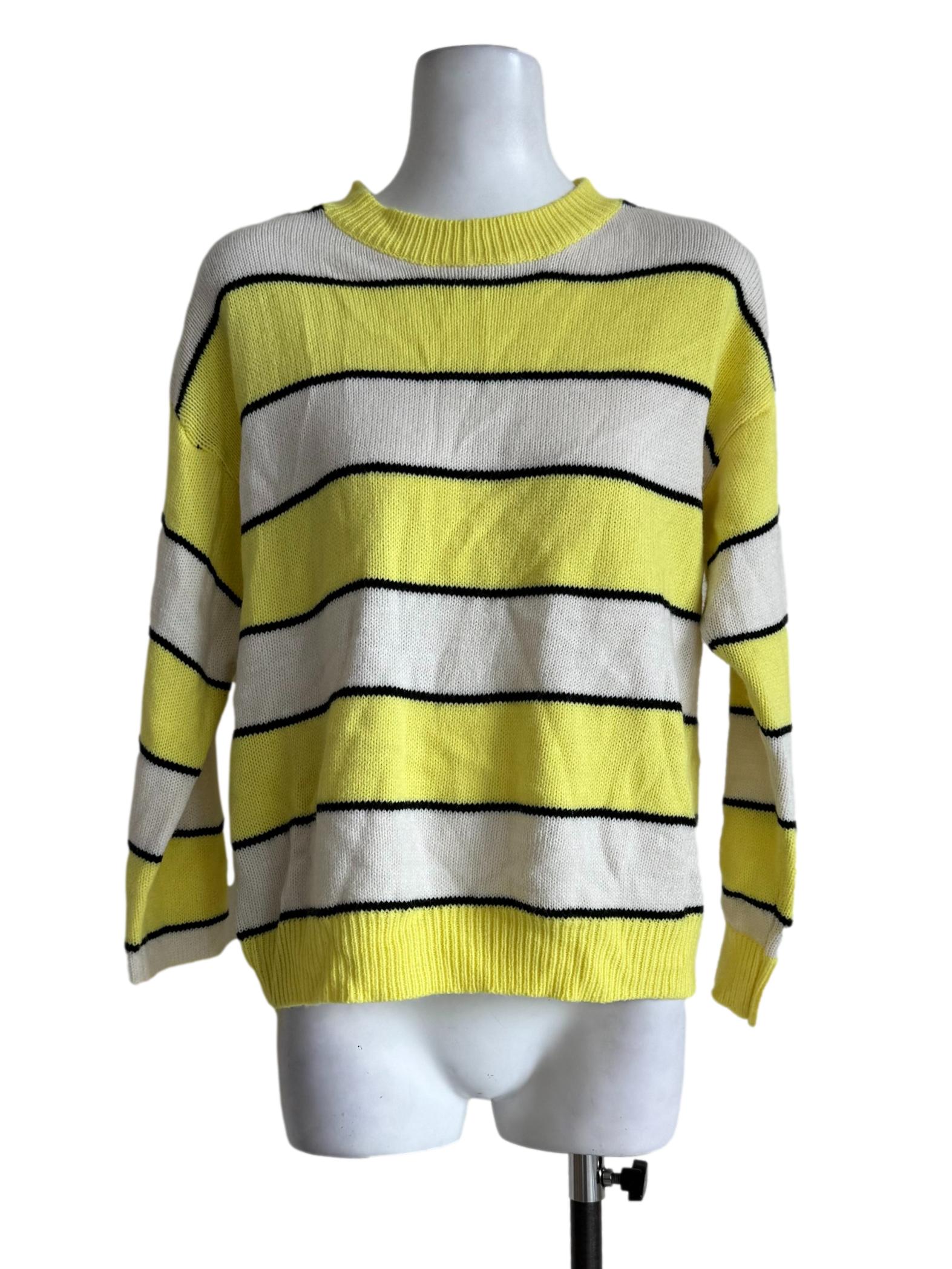 Neon Yellow Stripes Knitted Long Sleeve Sweatshirt