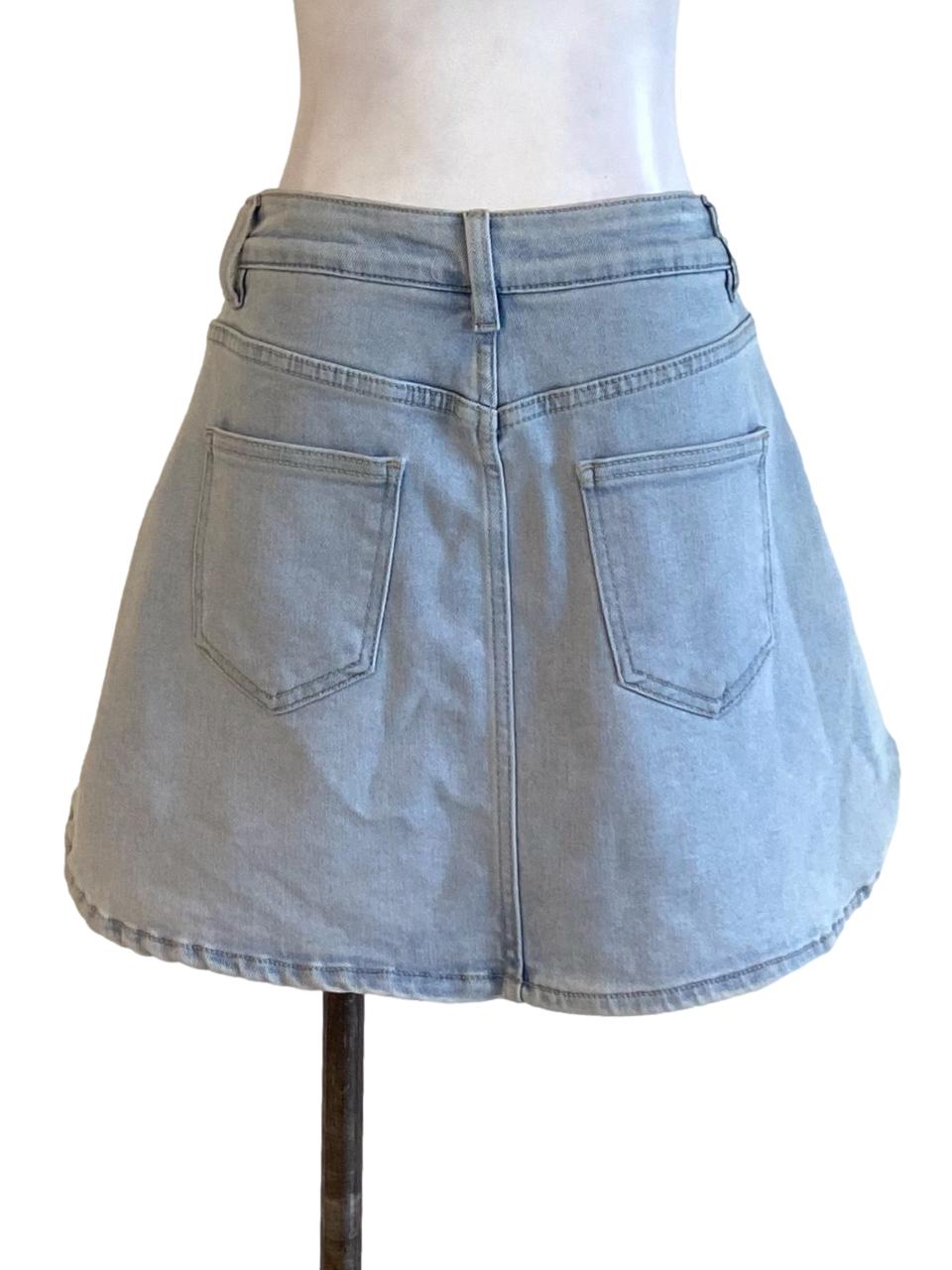 Light Sky Blue Buttoned Waist Mini Denim Skirt