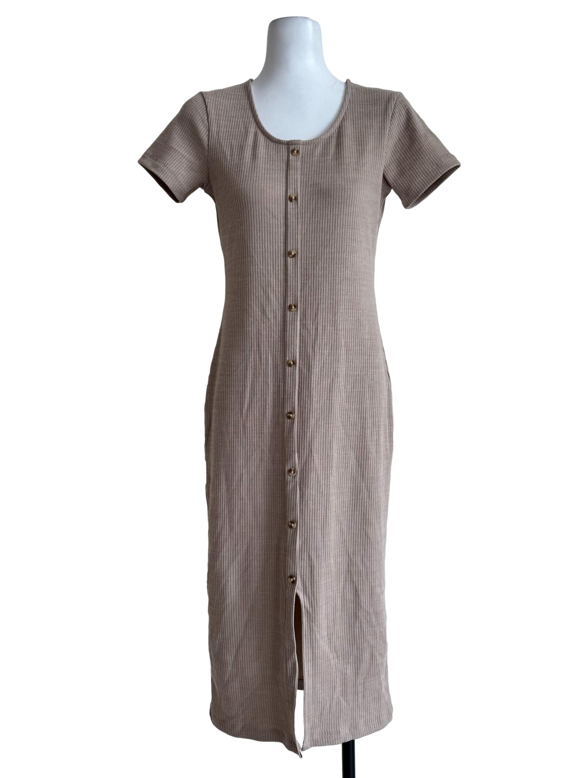 Textured Tan Brown Bodycon Dress