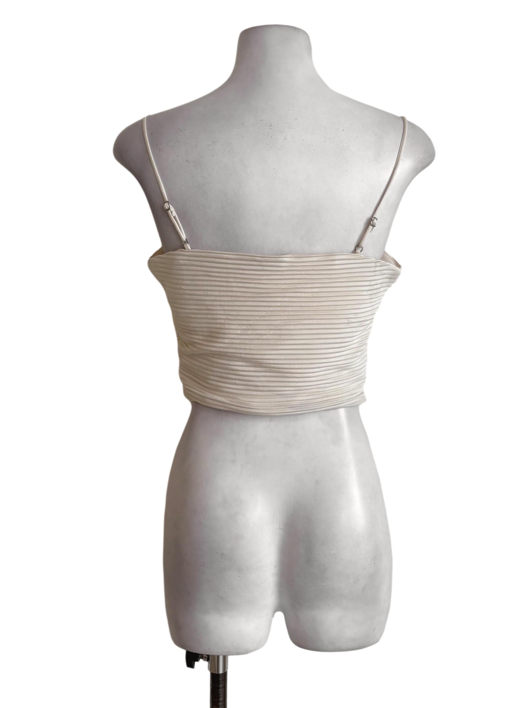 Cream Pleated Crop Top