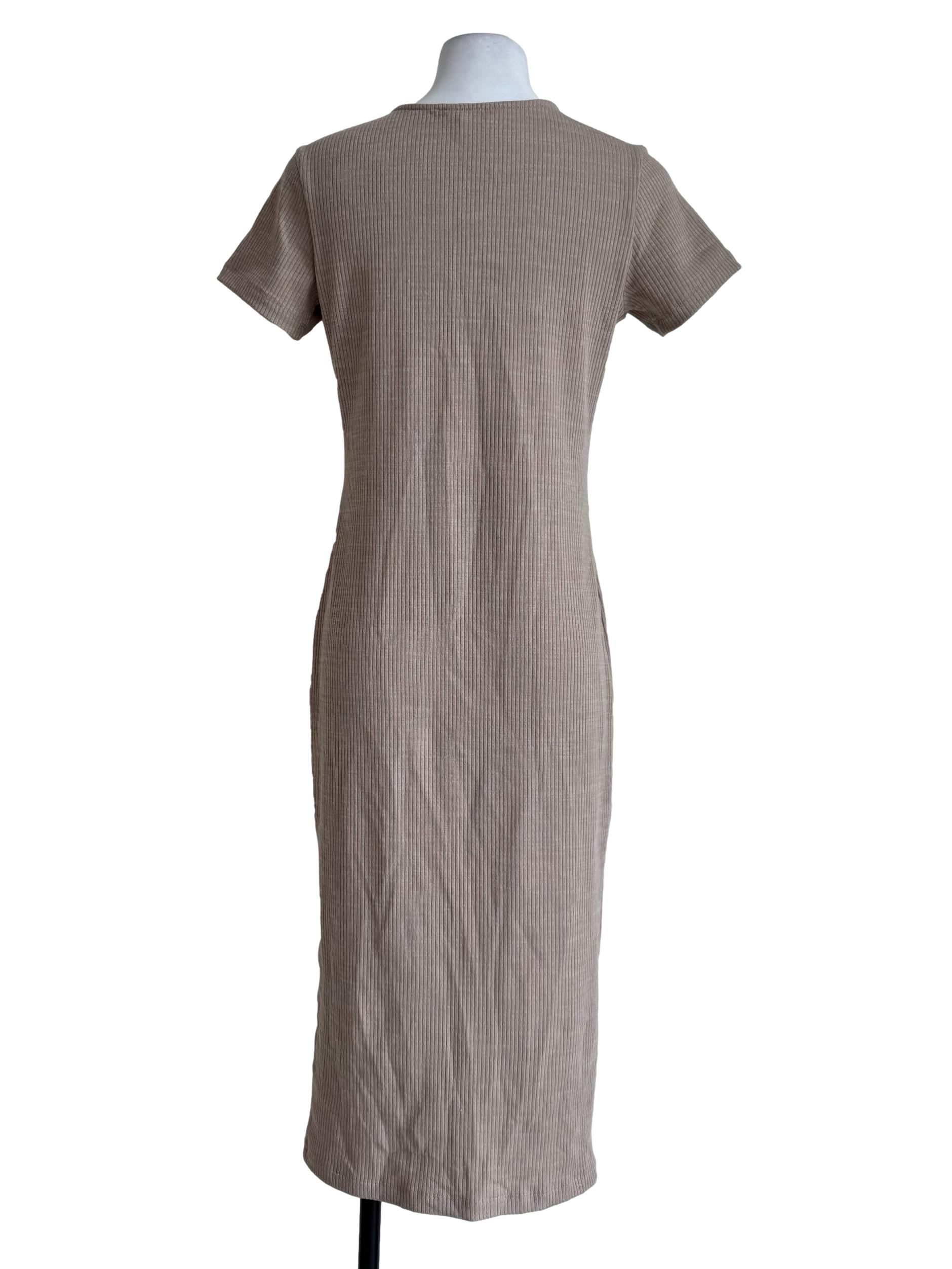 Textured Tan Brown Bodycon Dress