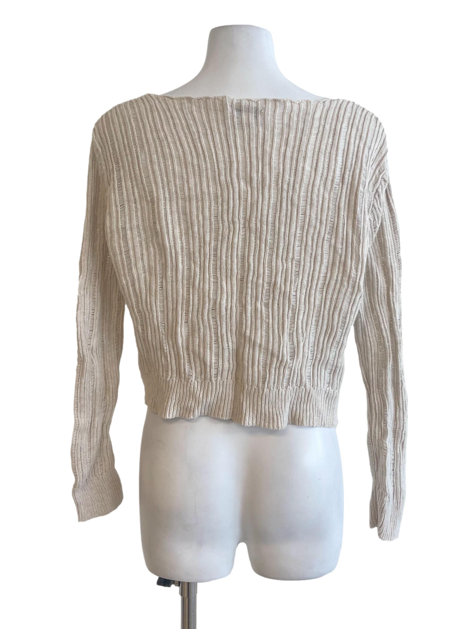 Cream Fishbone Knitted V Neck Cardigan LB