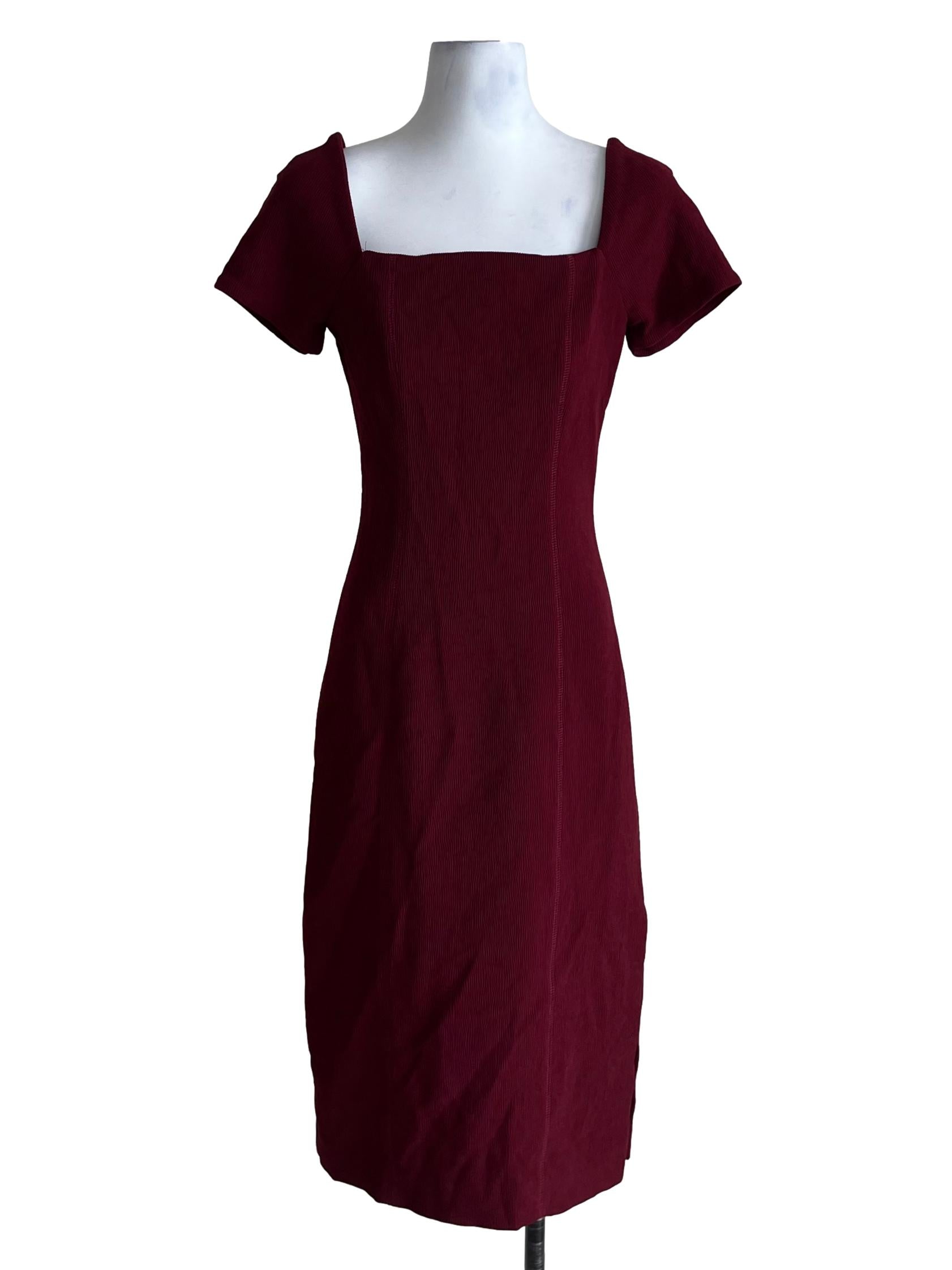 Wine Red Square Neckline Sheath Dress