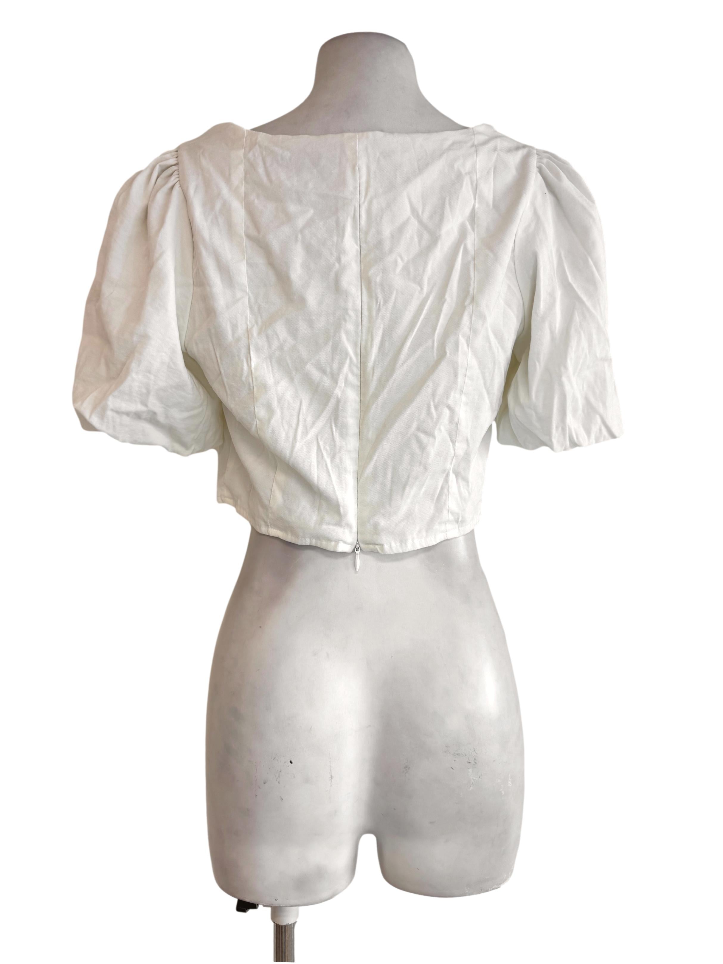 White Apron-Like Neck Shape Tank Top With Bubble Sleeve