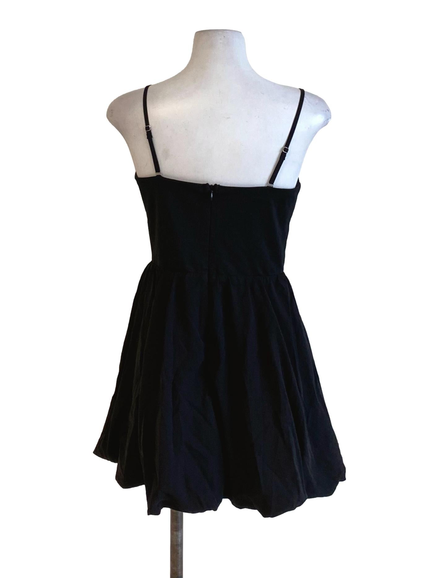 Rich Black Spaghetti Strap Balloon A-Line Dress