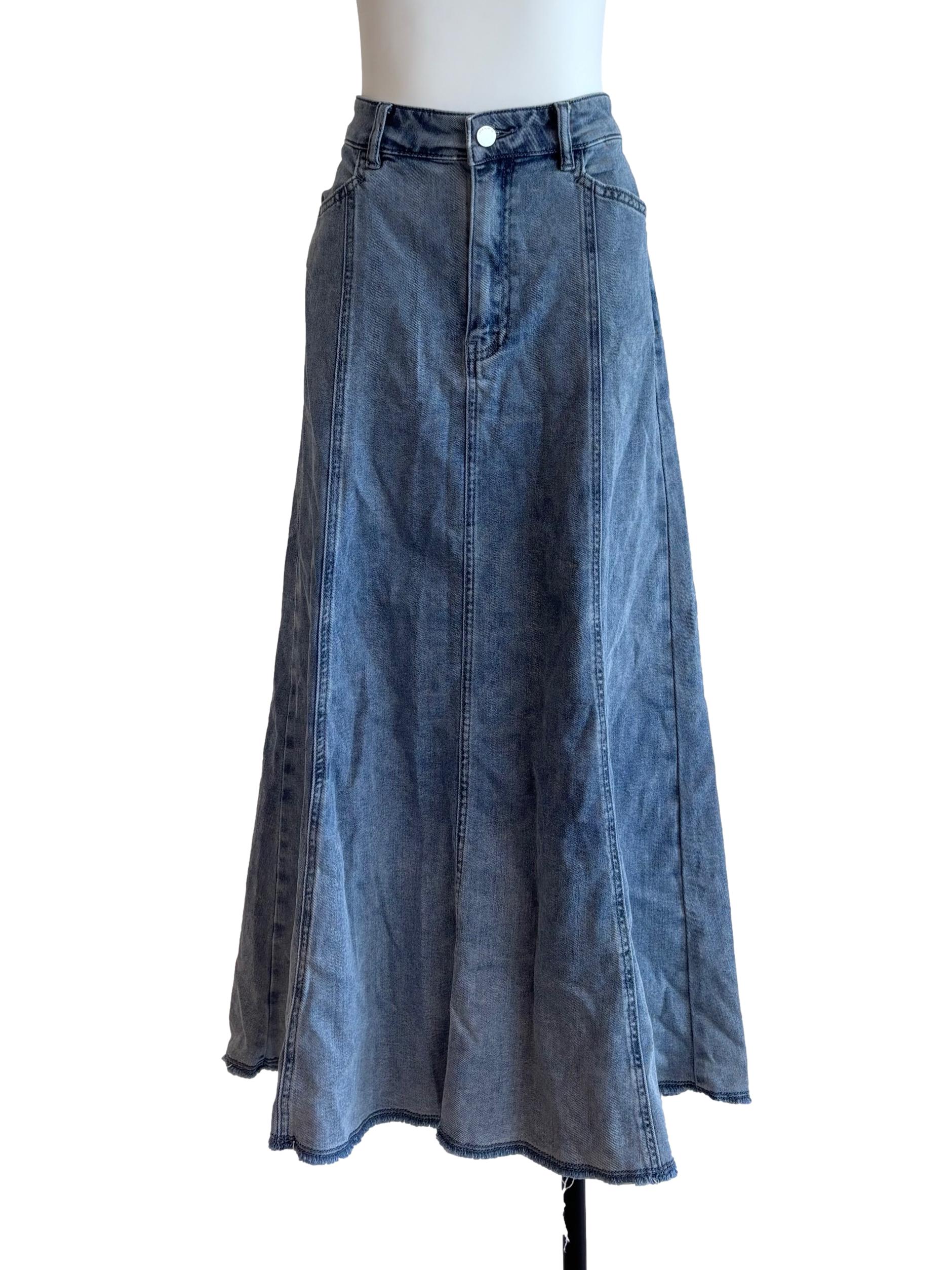 Blue Raw Hem Denim Skirt LB