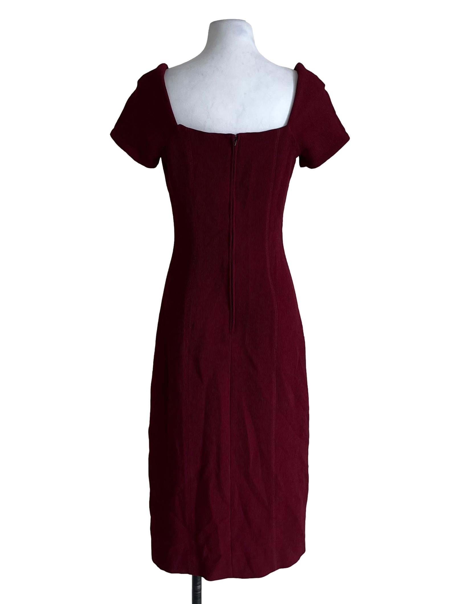 Wine Red Square Neckline Sheath Dress