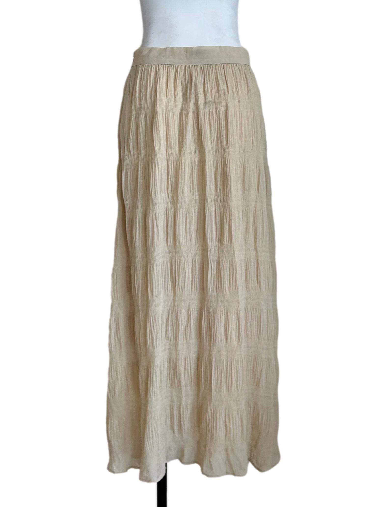 Cream Shirred Textured Maxi Skirt LB