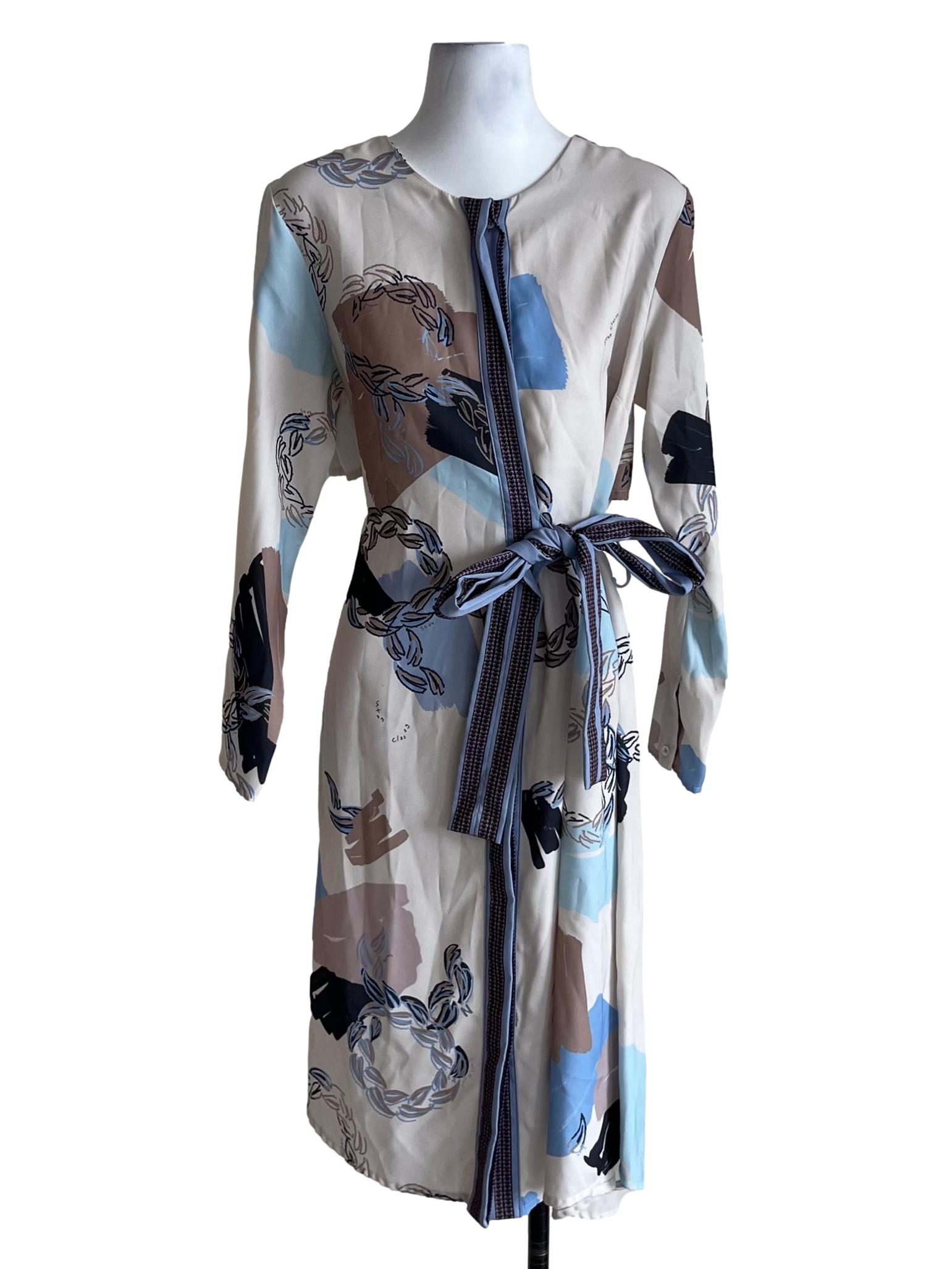 Cream Beige Abstract Empire Dress