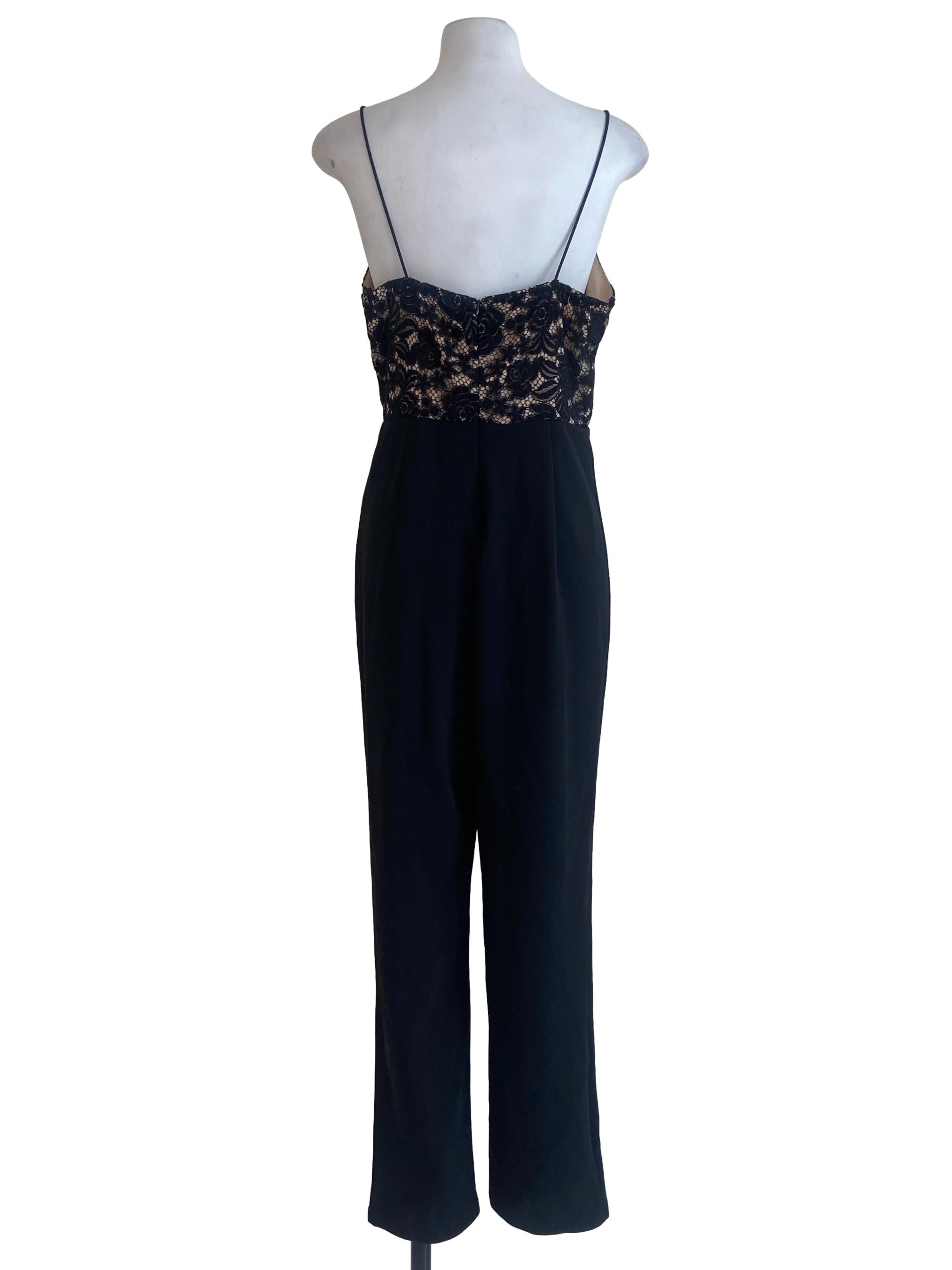 Black Spaghetti Straps Half Floral Lace Jumpsuit