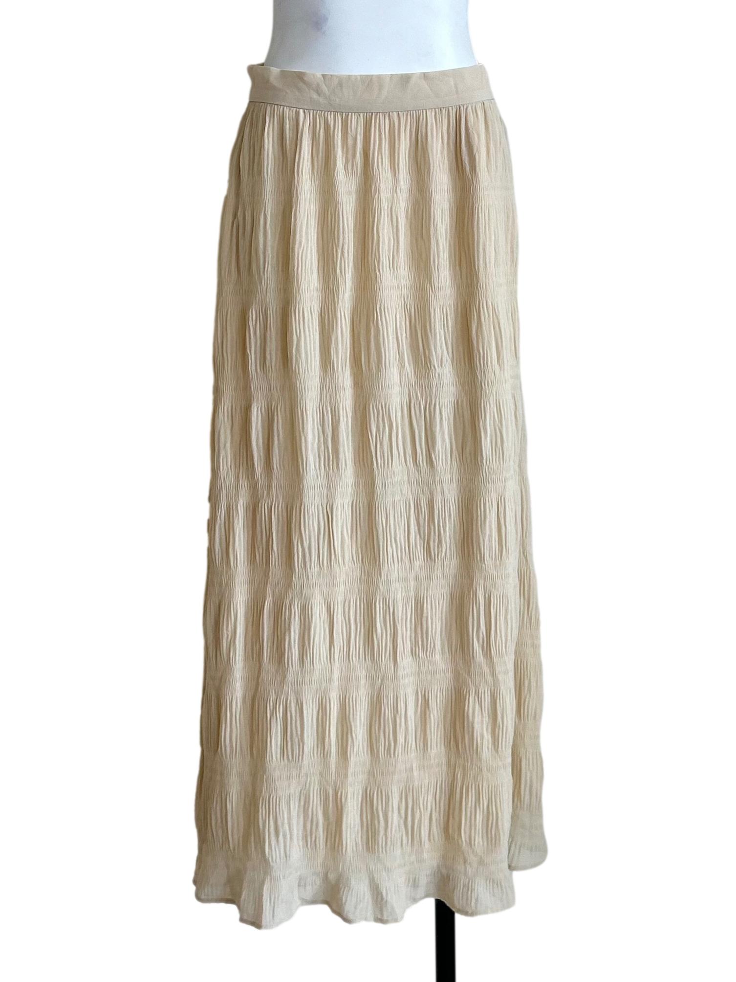 Cream Shirred Textured Maxi Skirt LB