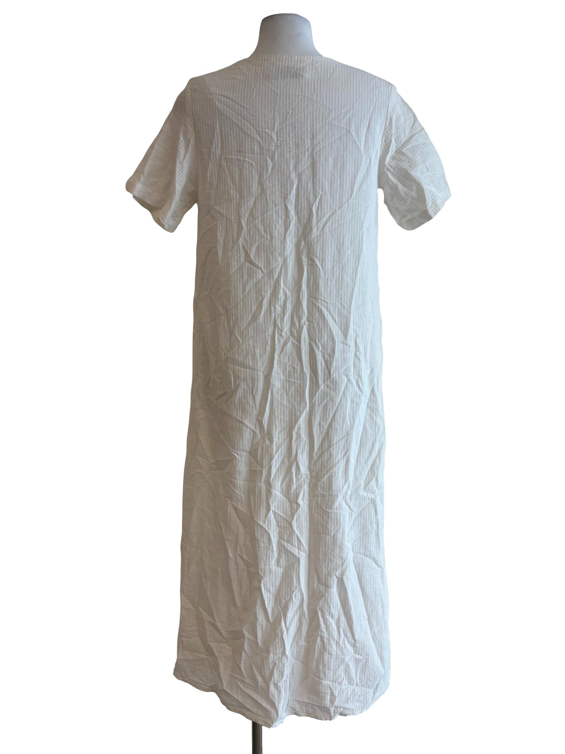 Powder White Cotton Buttoned Dress