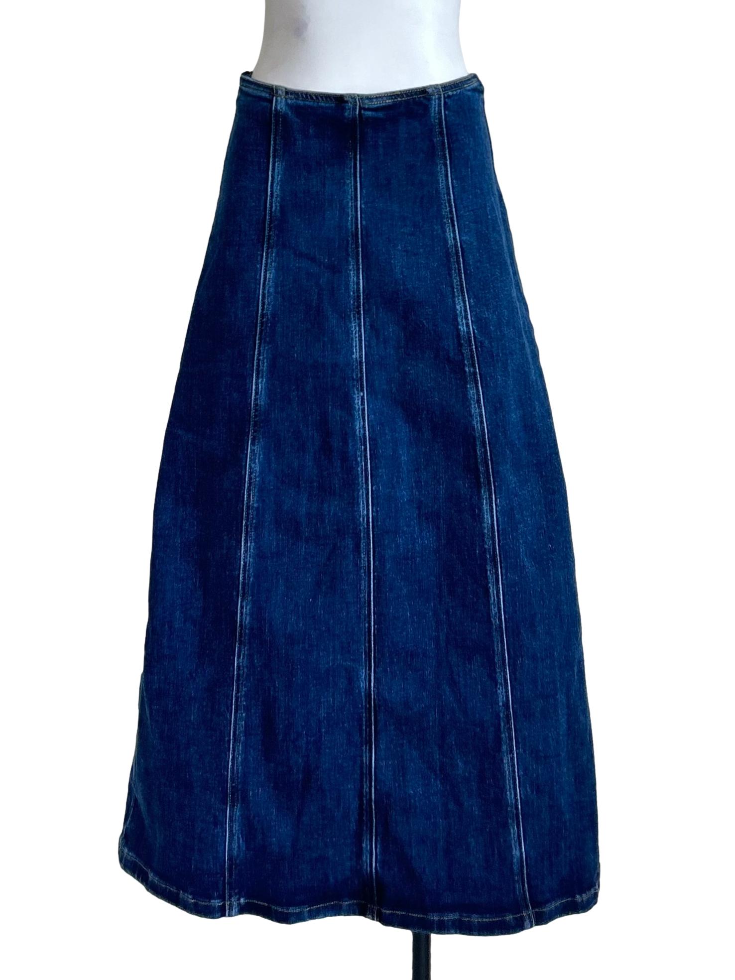 Dark-Wash Paneled Denim Midi Skirt