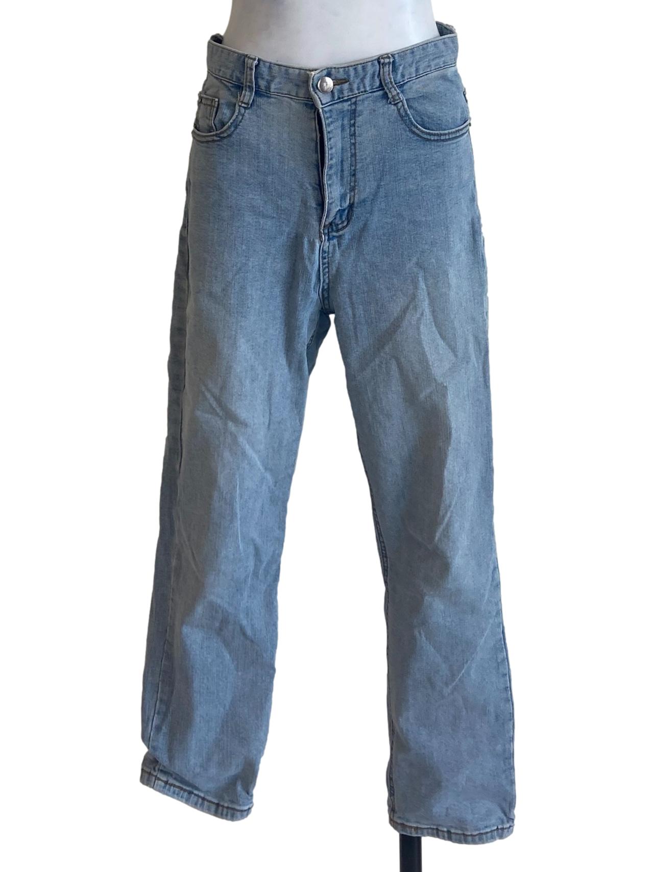 Blue Herringbone Straight Jeans