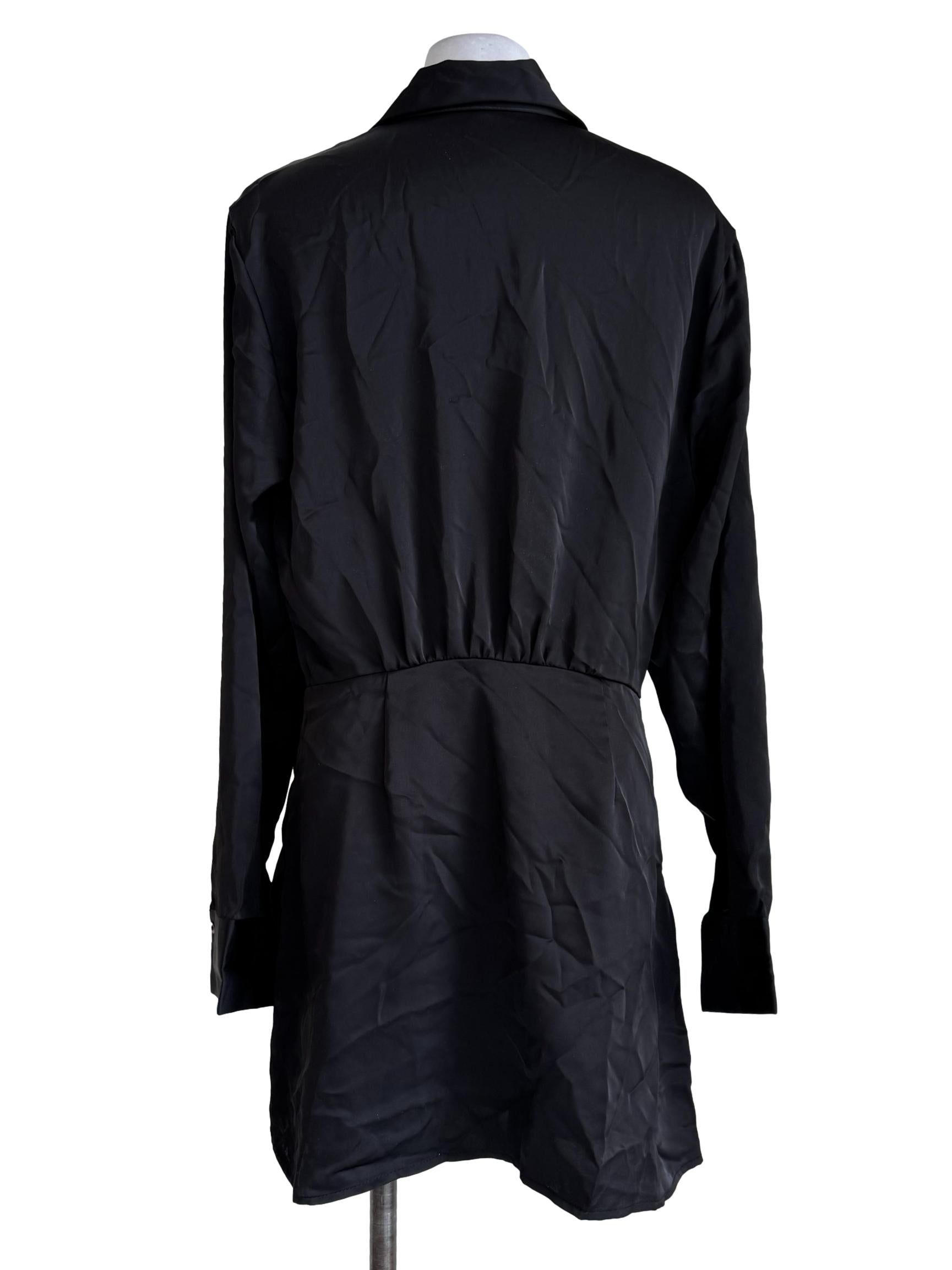 Shiny Black Long Sleeve Shirt Dress