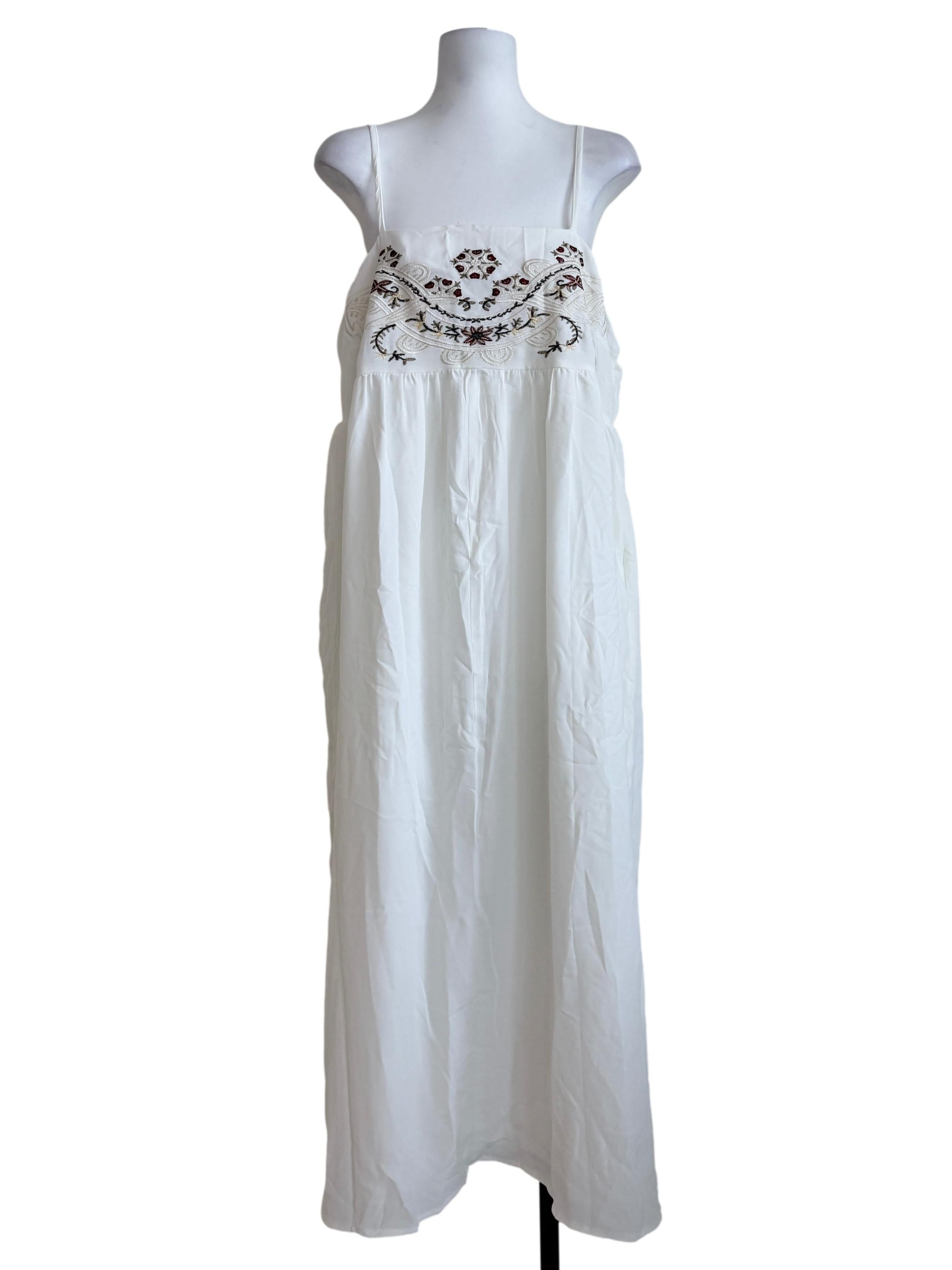 Pearl White Embroidered Tent Dress