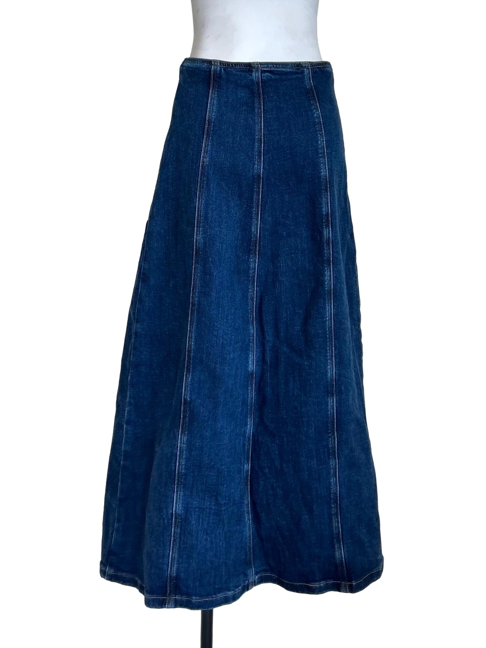Dark-Wash Paneled Denim Midi Skirt