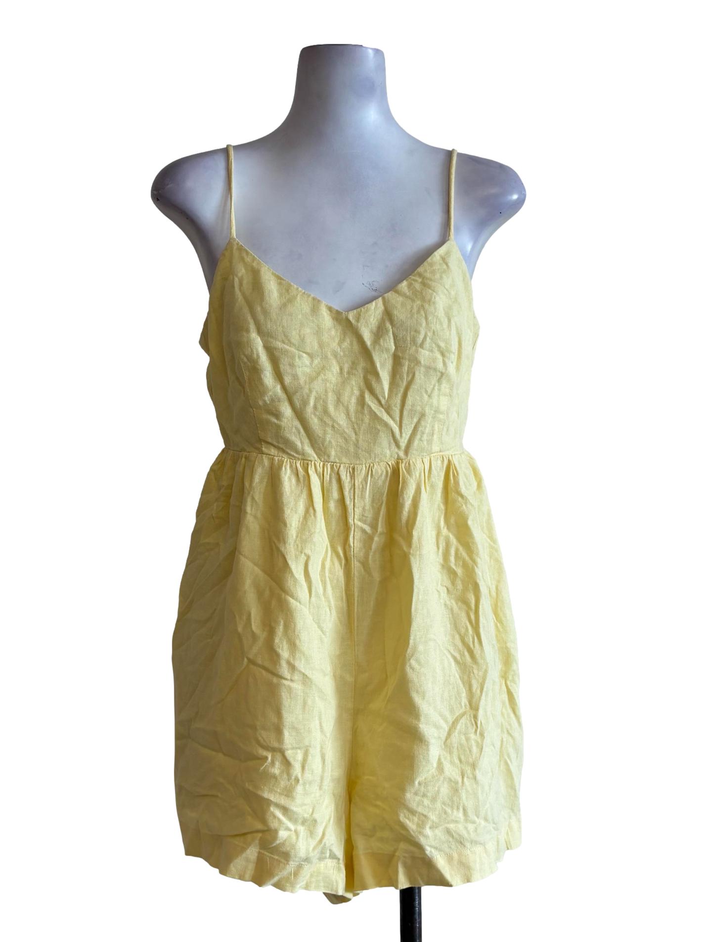 Butter Yellow Cotton Strap Rompers