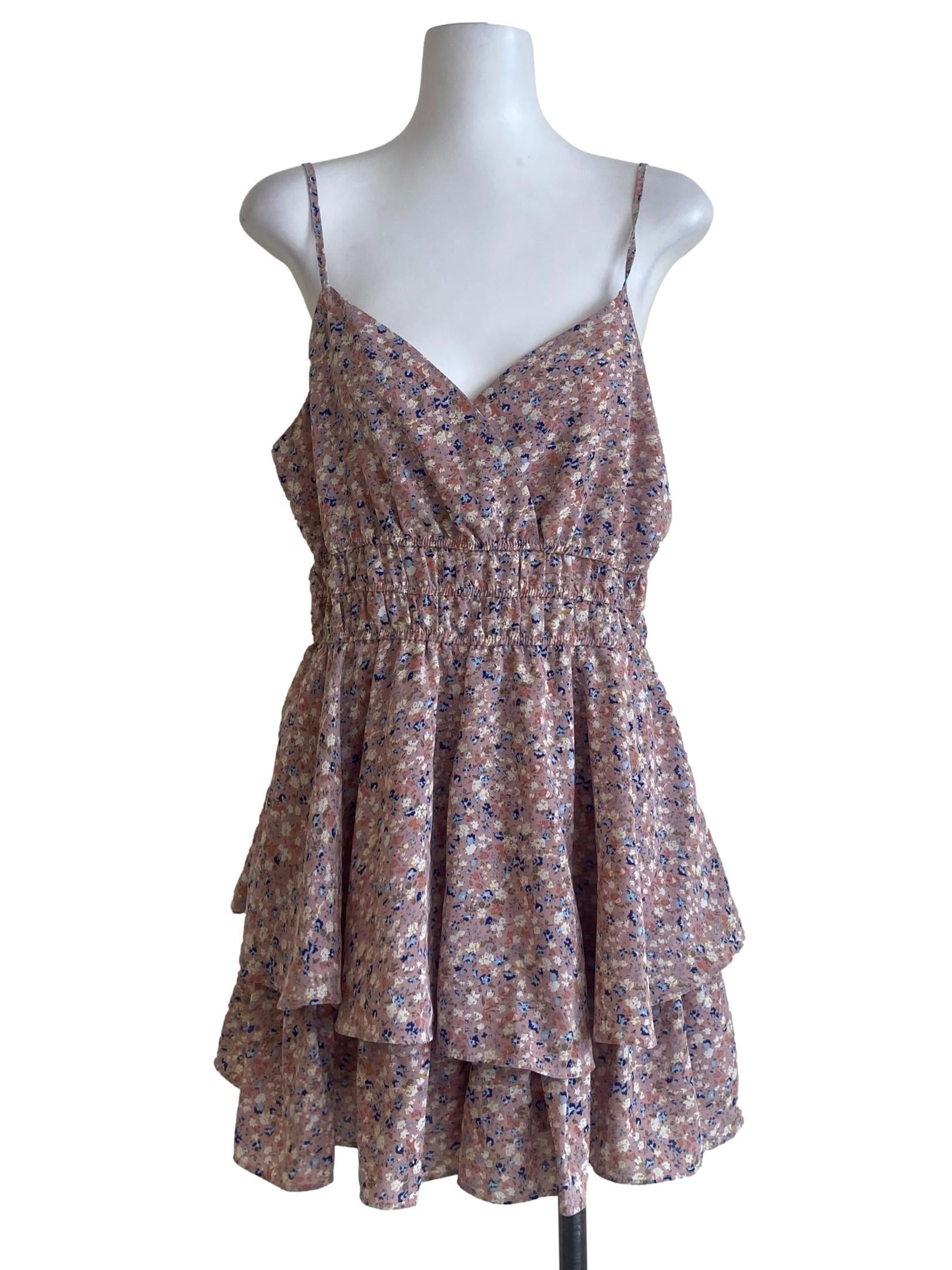 Rose Pink Floral Sleeveless Layered Romper