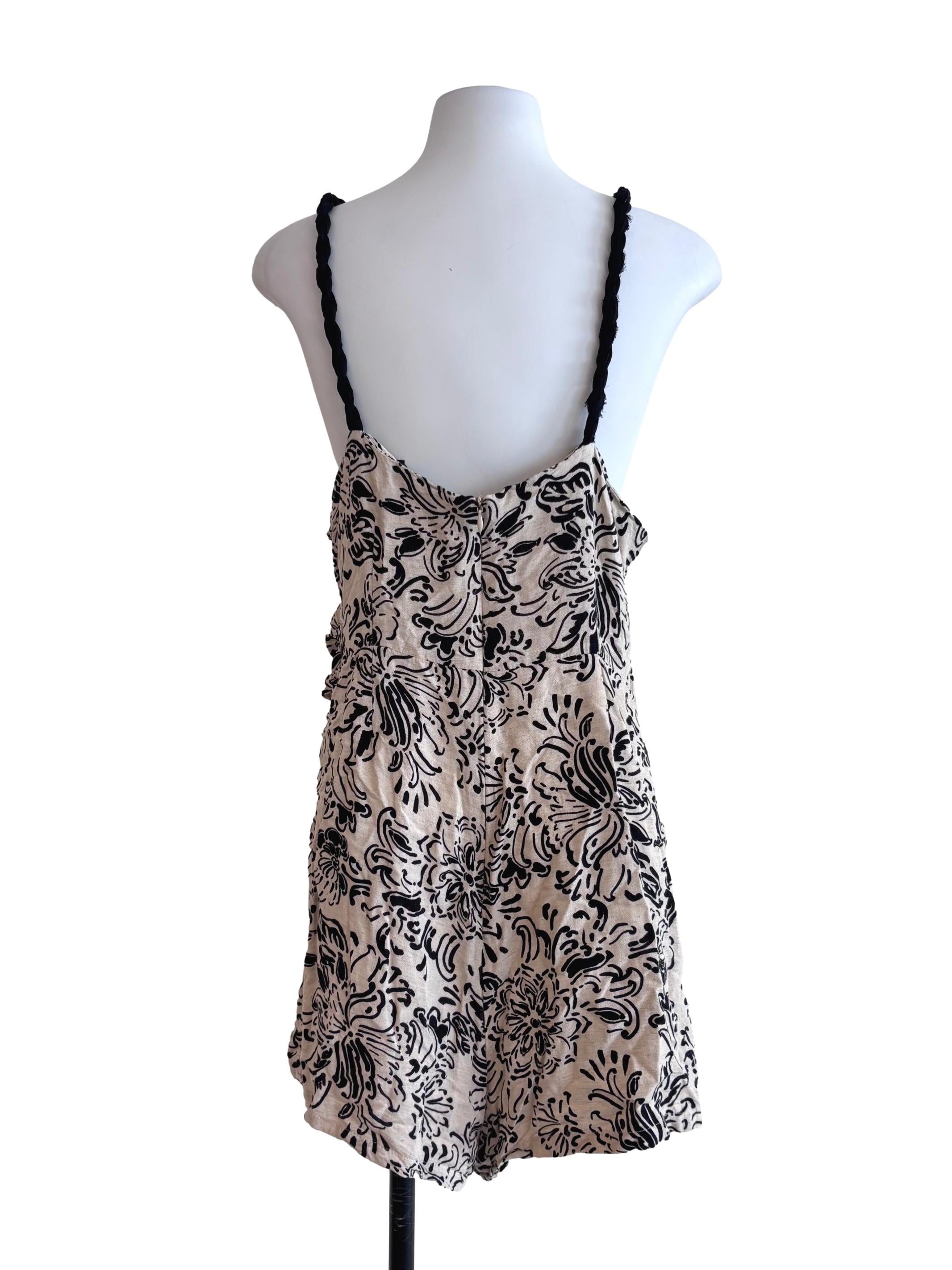 Beige Printed Braided Strap Empire Romper