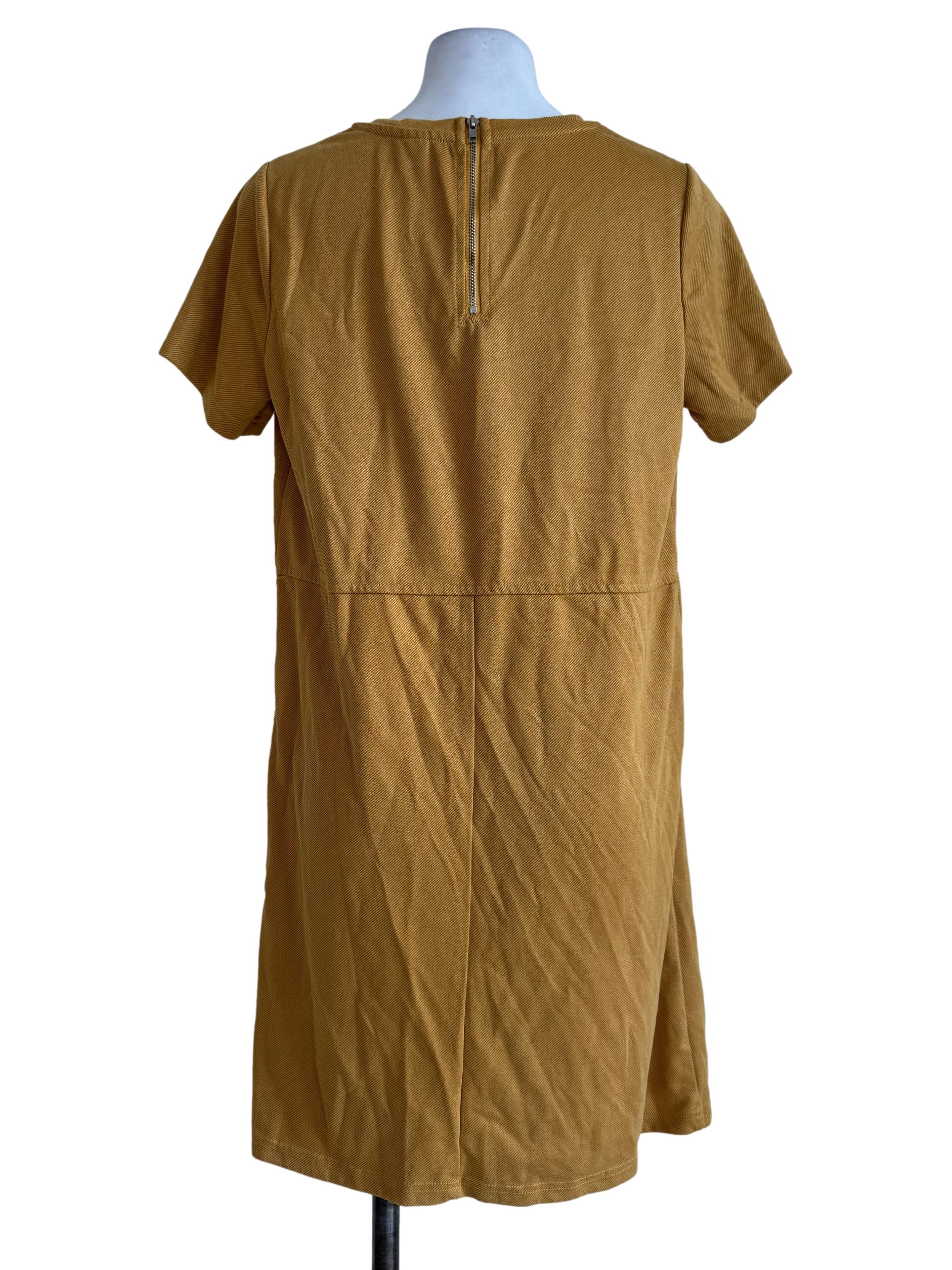 Textured Mustard Short Sleeve Shirt Dress