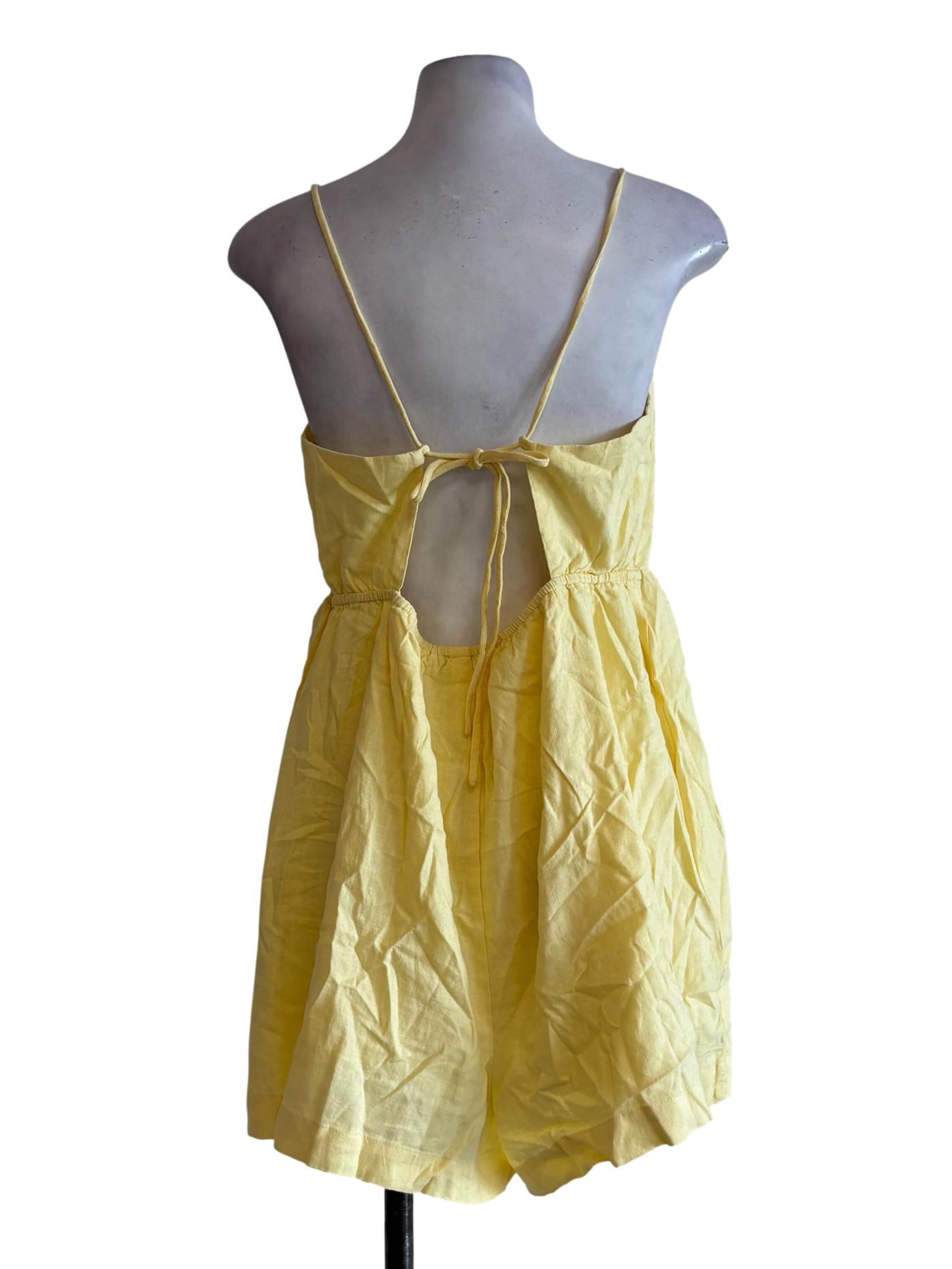 Butter Yellow Cotton Strap Rompers