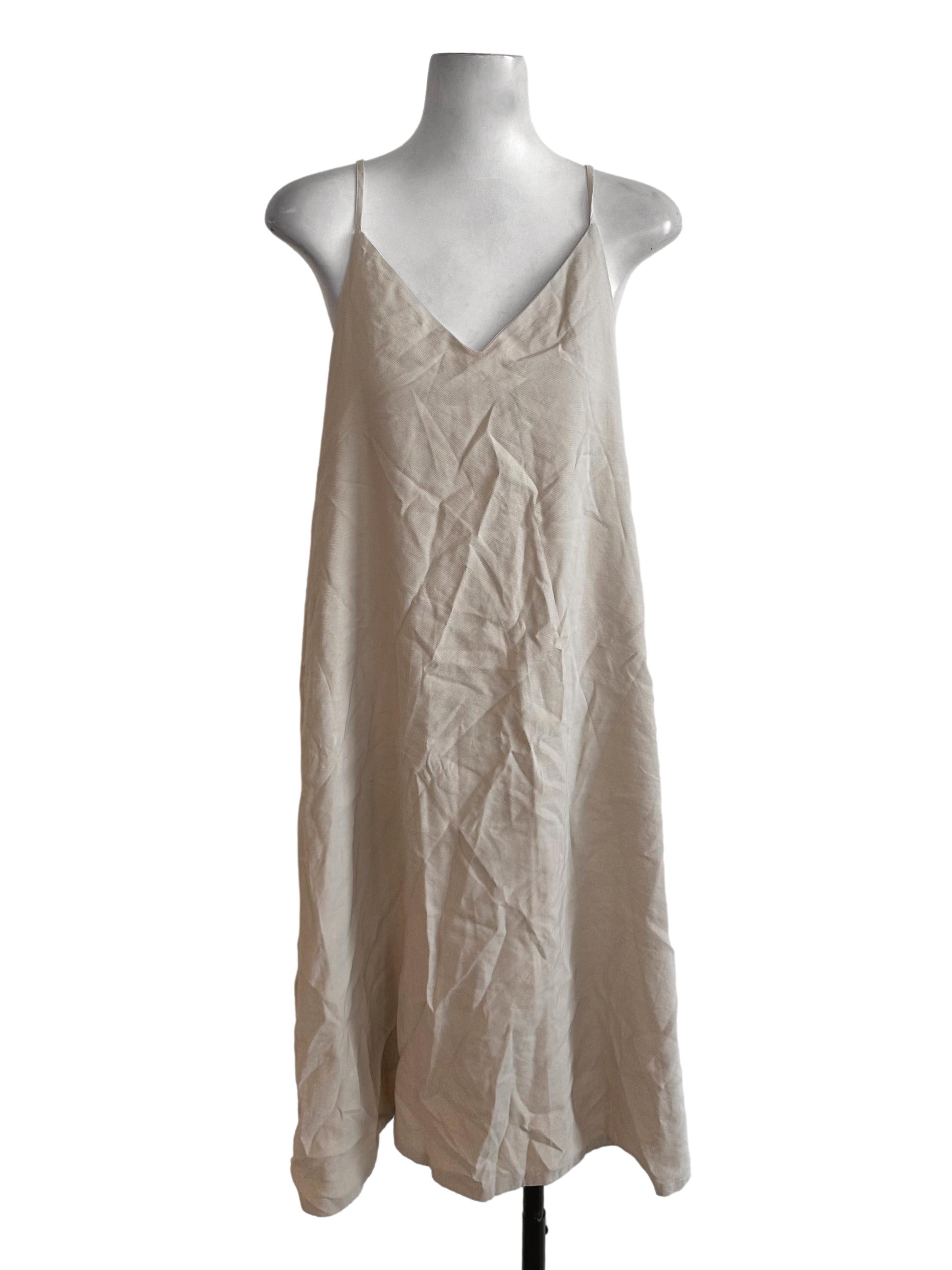 Khaki Beige V Neck Shift Dress TEM