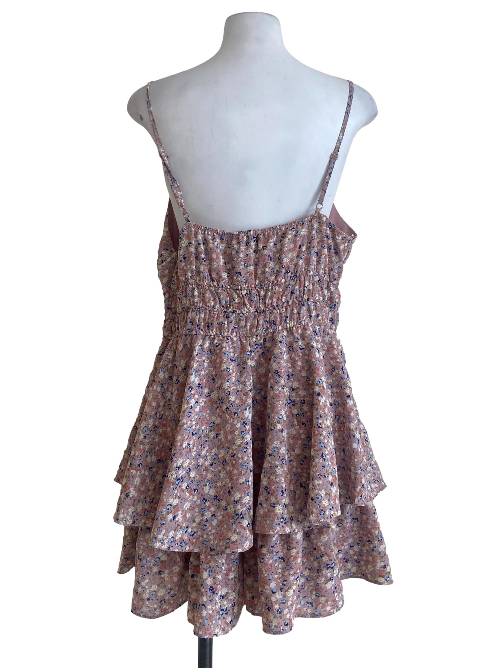 Rose Pink Floral Sleeveless Layered Romper