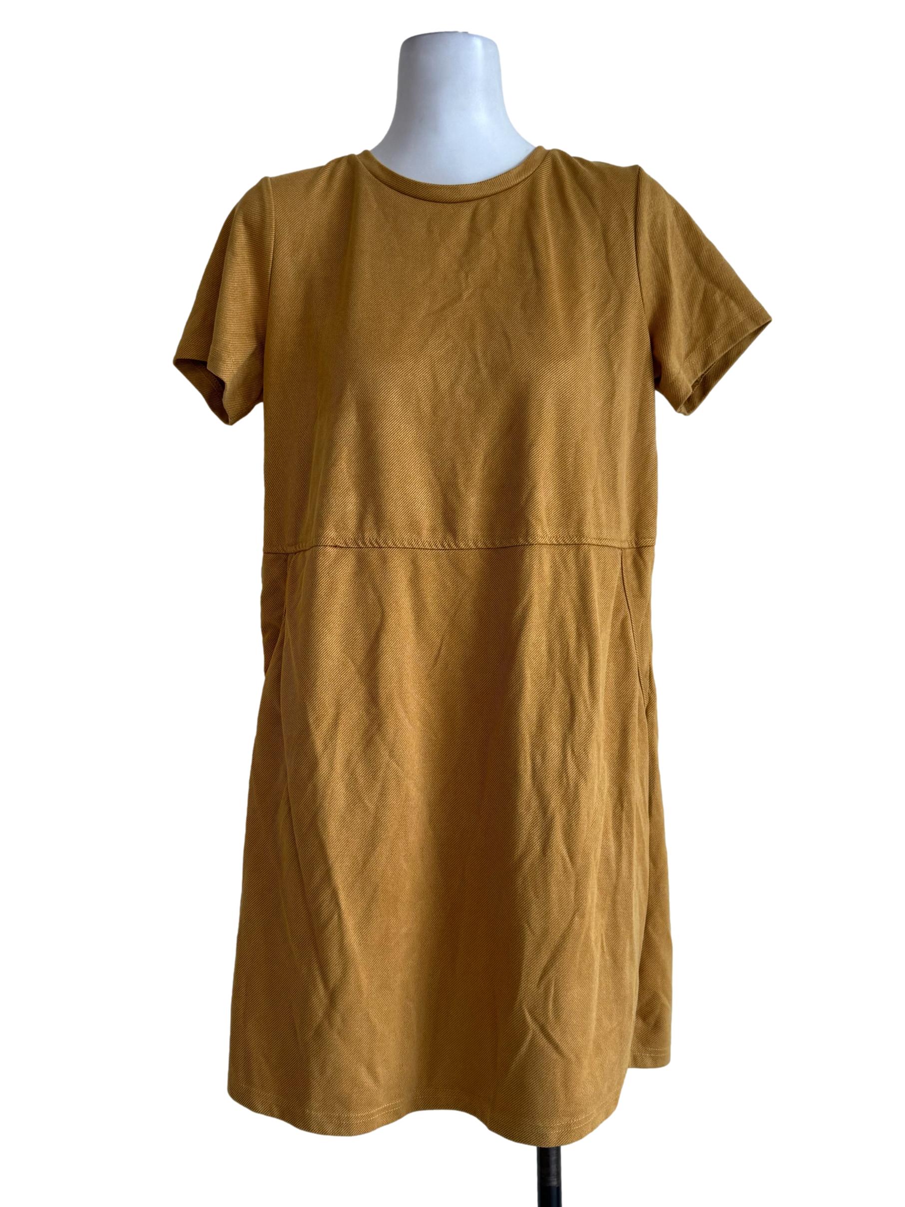 Textured Mustard Short Sleeve Shirt Dress